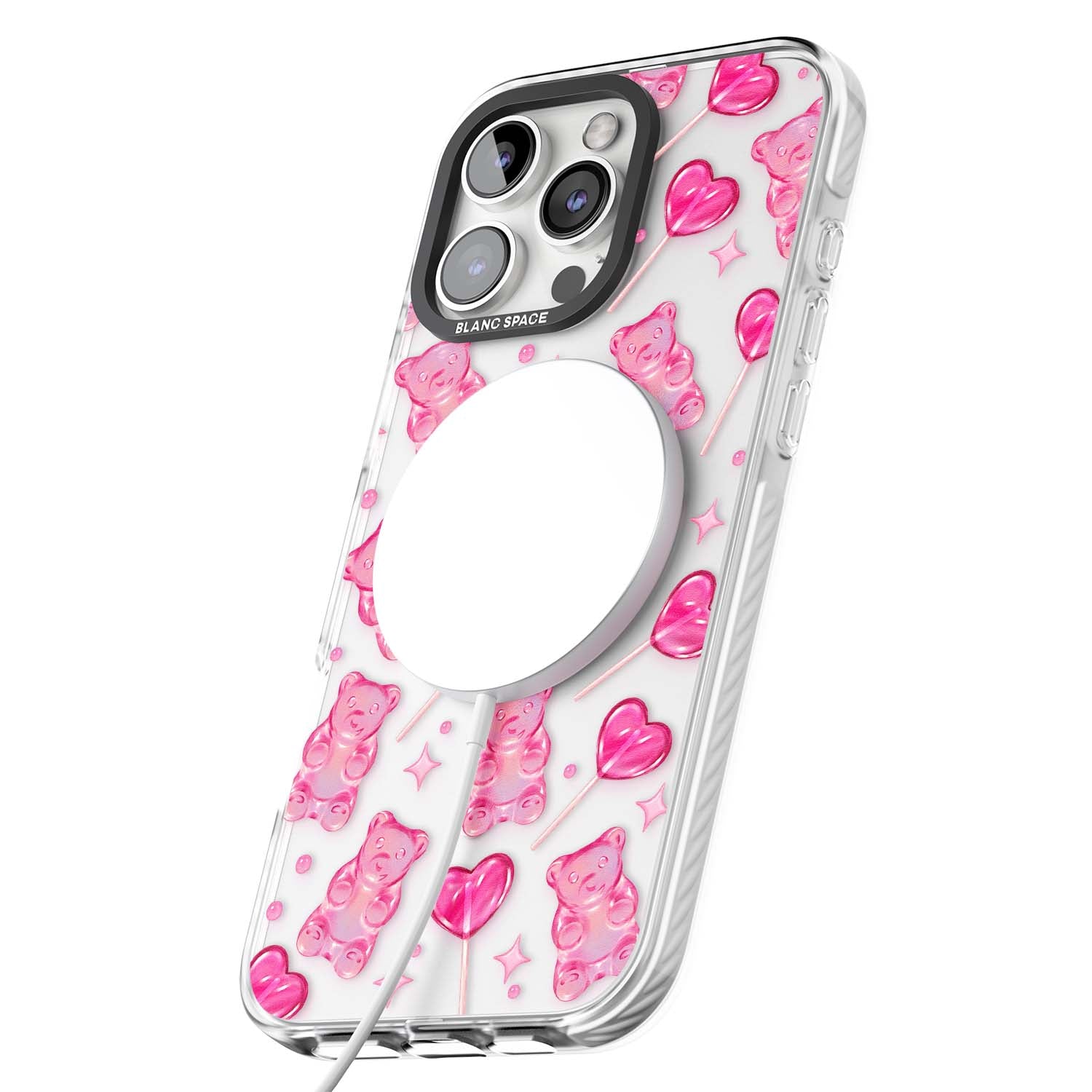 Pink Sugar pinkcore iPhone case featuring pink gummy bears, heart-shaped lollipops and sparkle stars | Impact Magsafe case for iPhone 16 Pro, iPhone 16 Pro Max