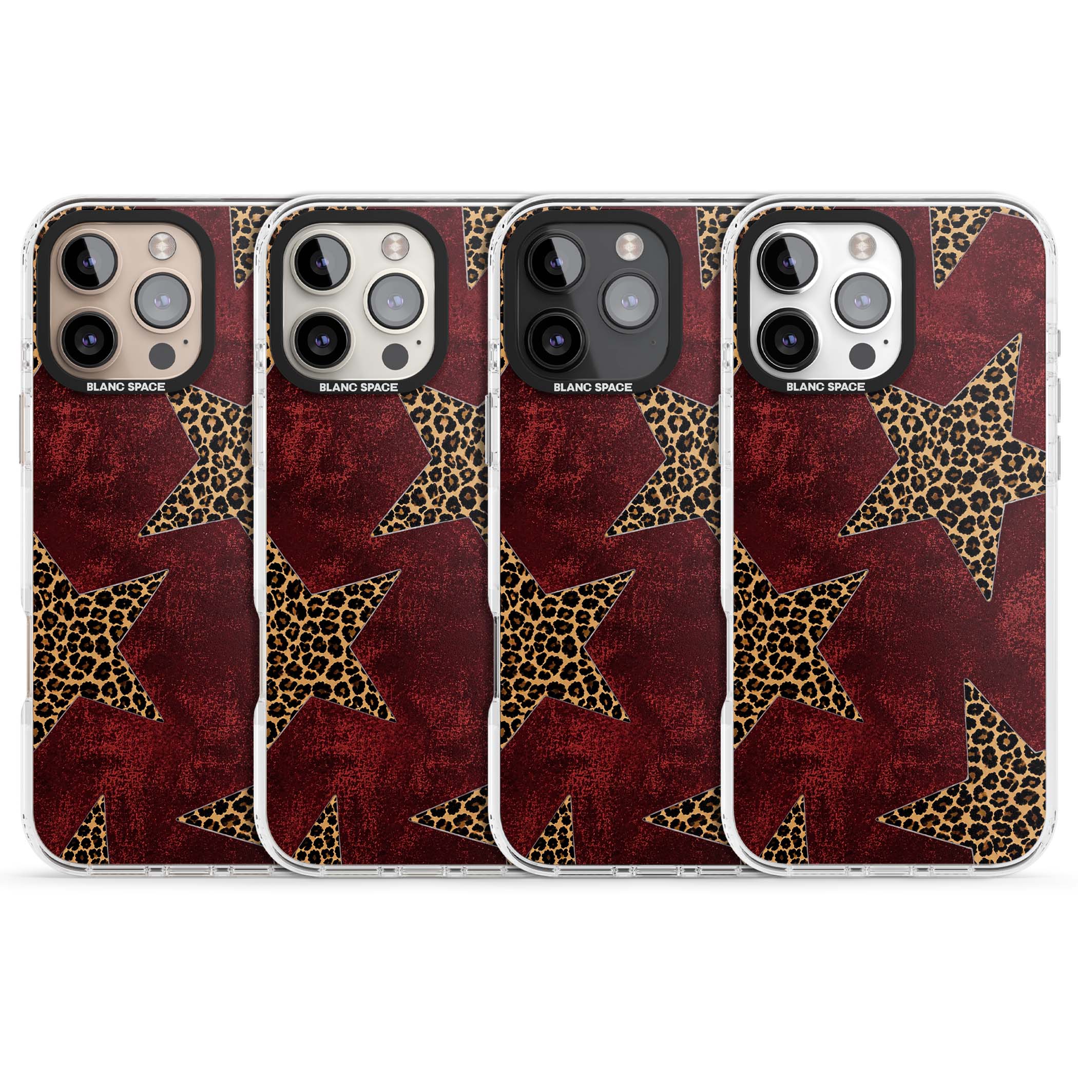 Showgirl leopard print iPhone case featuring cheetah print stars on distressed red grunge background | Impact Magsafe case for iPhone 16 Pro, iPhone 16 Pro Max