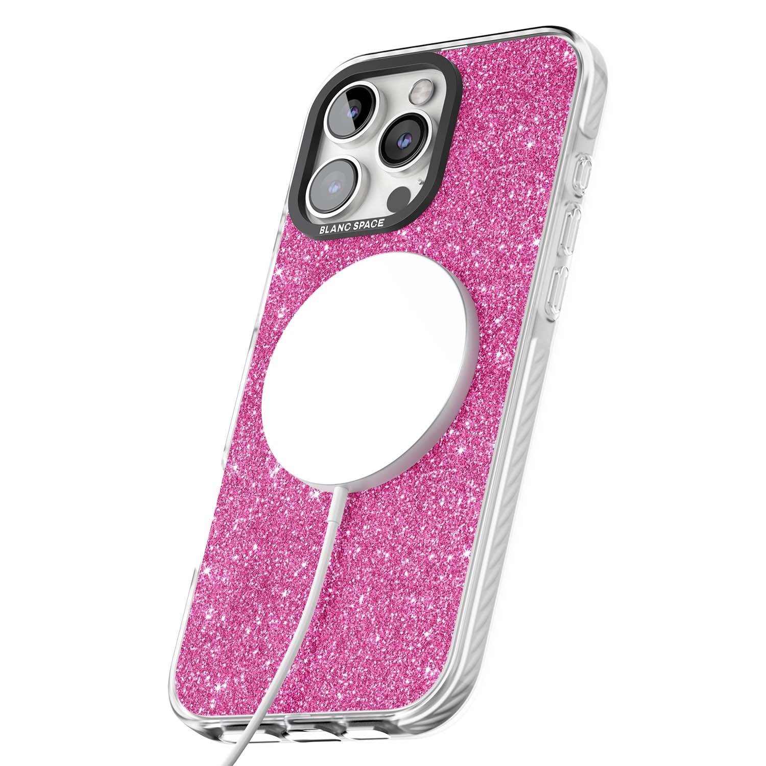 Pink Glitter Y2K iPhone case featuring hot pink glitter wallpaper with sparkle shimmer effect | Impact Magsafe case for iPhone 16 Pro, iPhone 16 Pro Max
