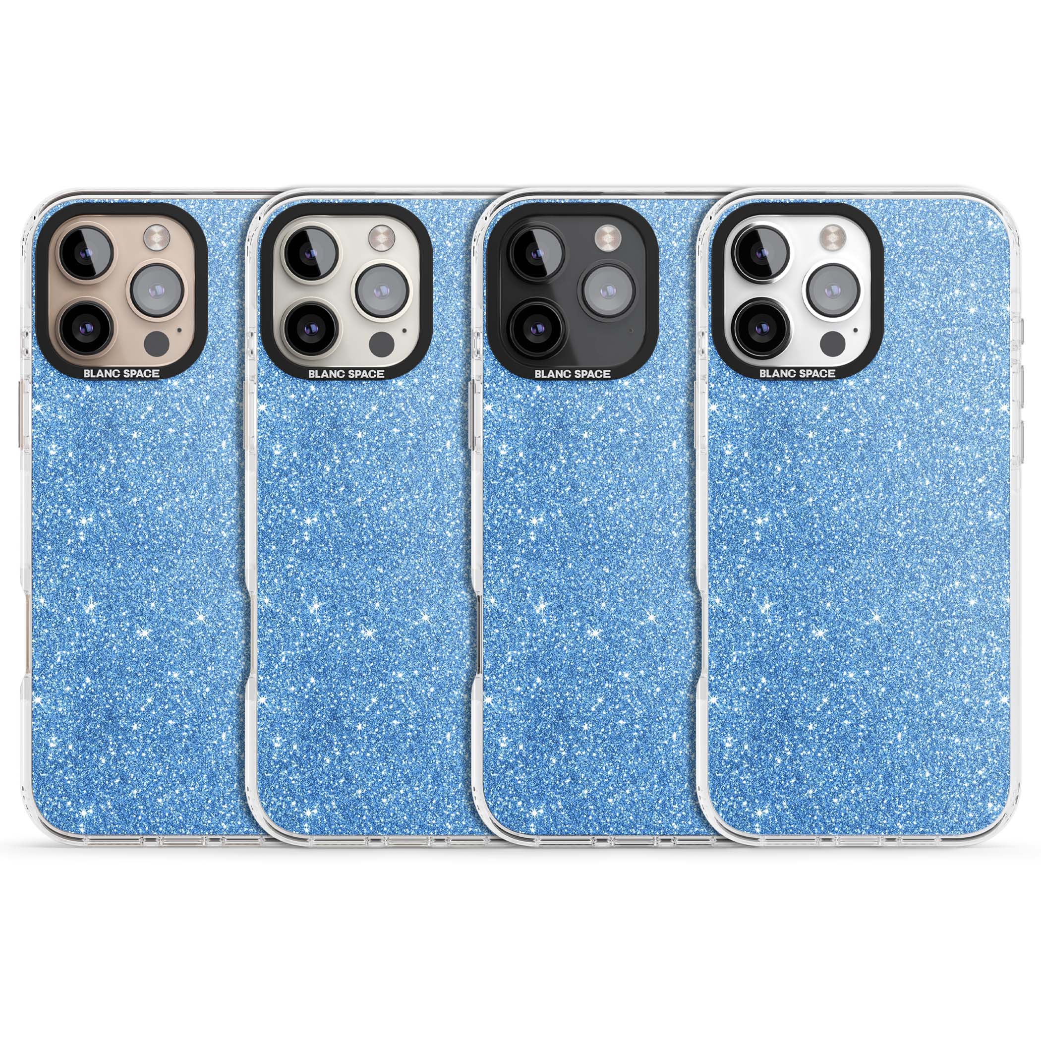 Blue Glitter blue glitter iPhone case featuring dense sparkling cerulean glitter with a glamorous shimmering finish | Impact Magsafe case for iPhone 16 Pro, iPhone 16 Pro Max