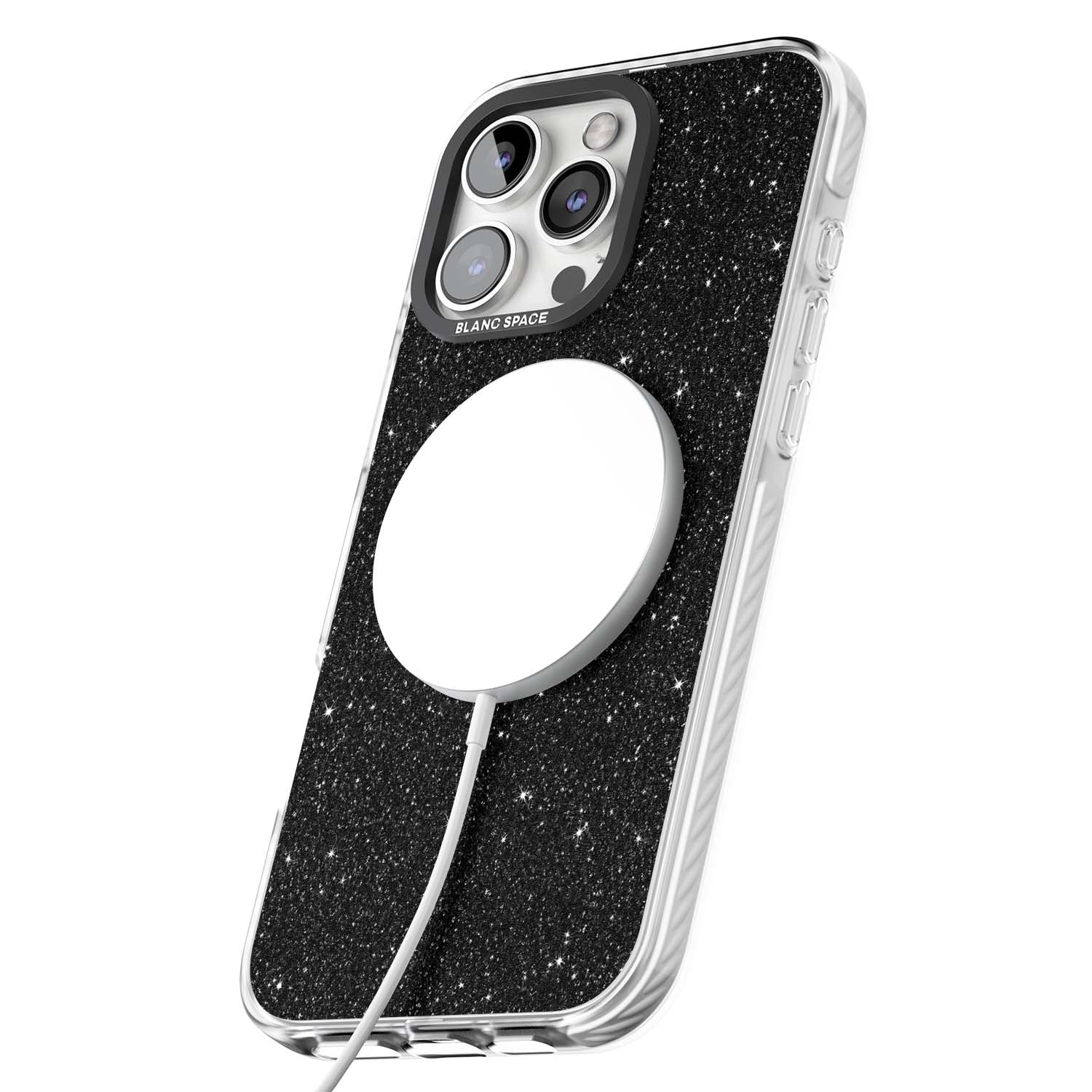 Black Glitter black glitter iPhone case featuring an all-over sparkly shimmer pattern on a jet black base | Impact Magsafe case for iPhone 16 Pro, iPhone 16 Pro Max