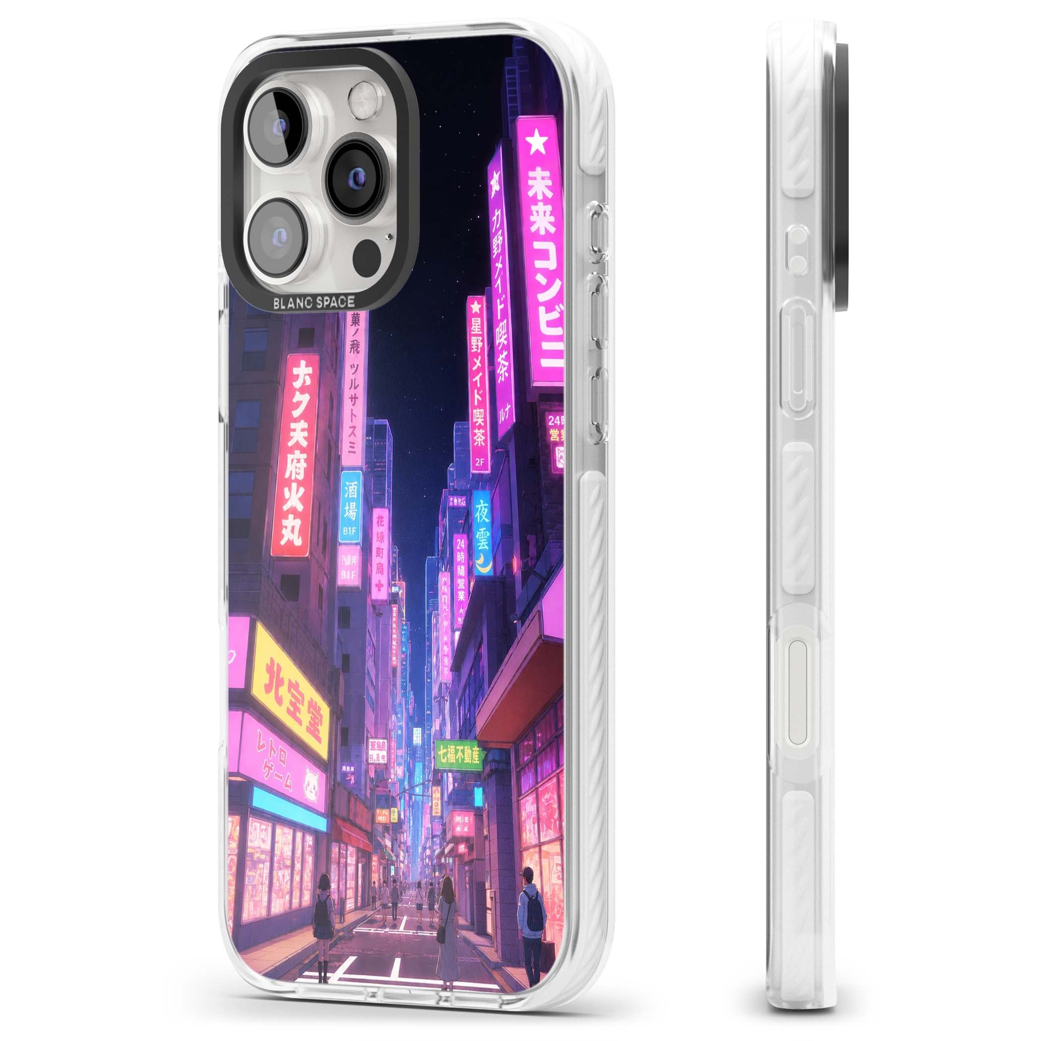 Shibuya At Night Japanese neon city iPhone case featuring glowing kanji signs, pink storefronts and a Tokyo street at n | Impact Magsafe case for iPhone 16 Pro, iPhone 16 Pro Max