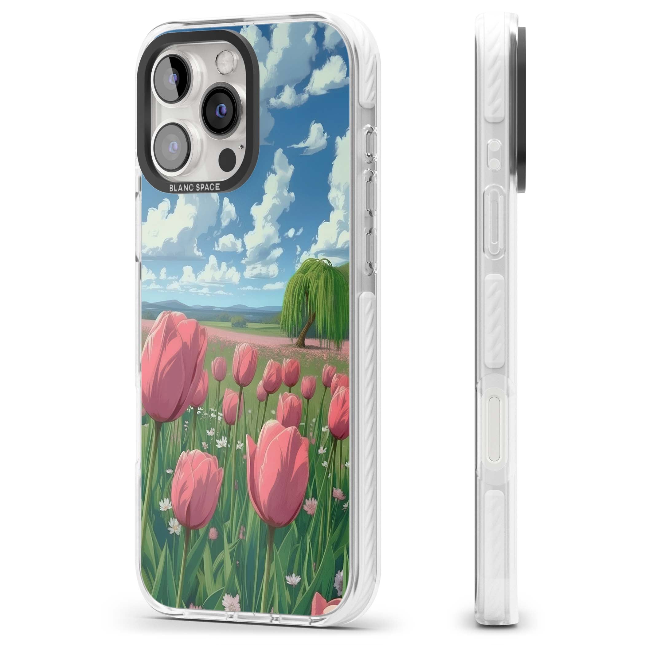 Willow By The Pink Tulips floral iPhone case | Impact Magsafe case for iPhone 16 Pro, iPhone 16 Pro Max