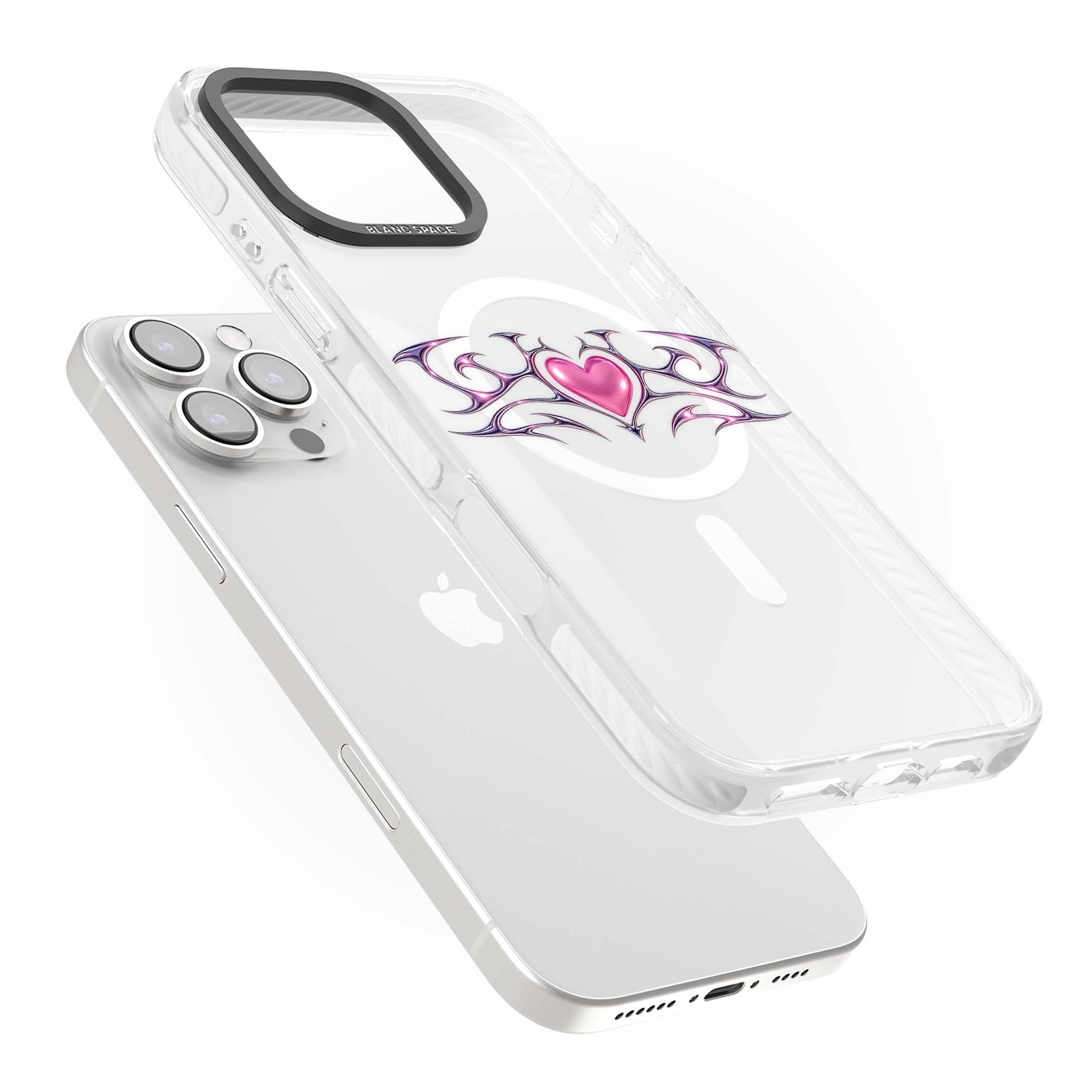 Pink Chrome Heart y2k iPhone case | Impact Magsafe case for iPhone 16 Pro, iPhone 16 Pro Max