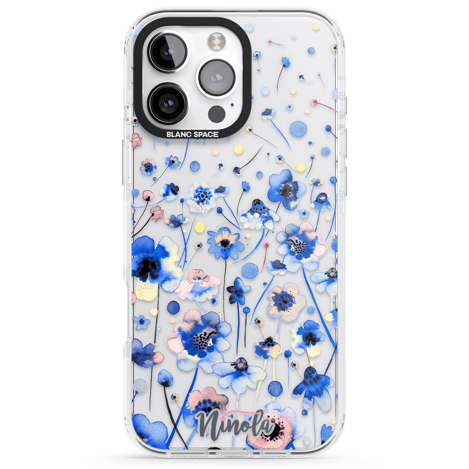 iPhone 16 Pro Max Ink Flowers Blue Black Impact Phone Case