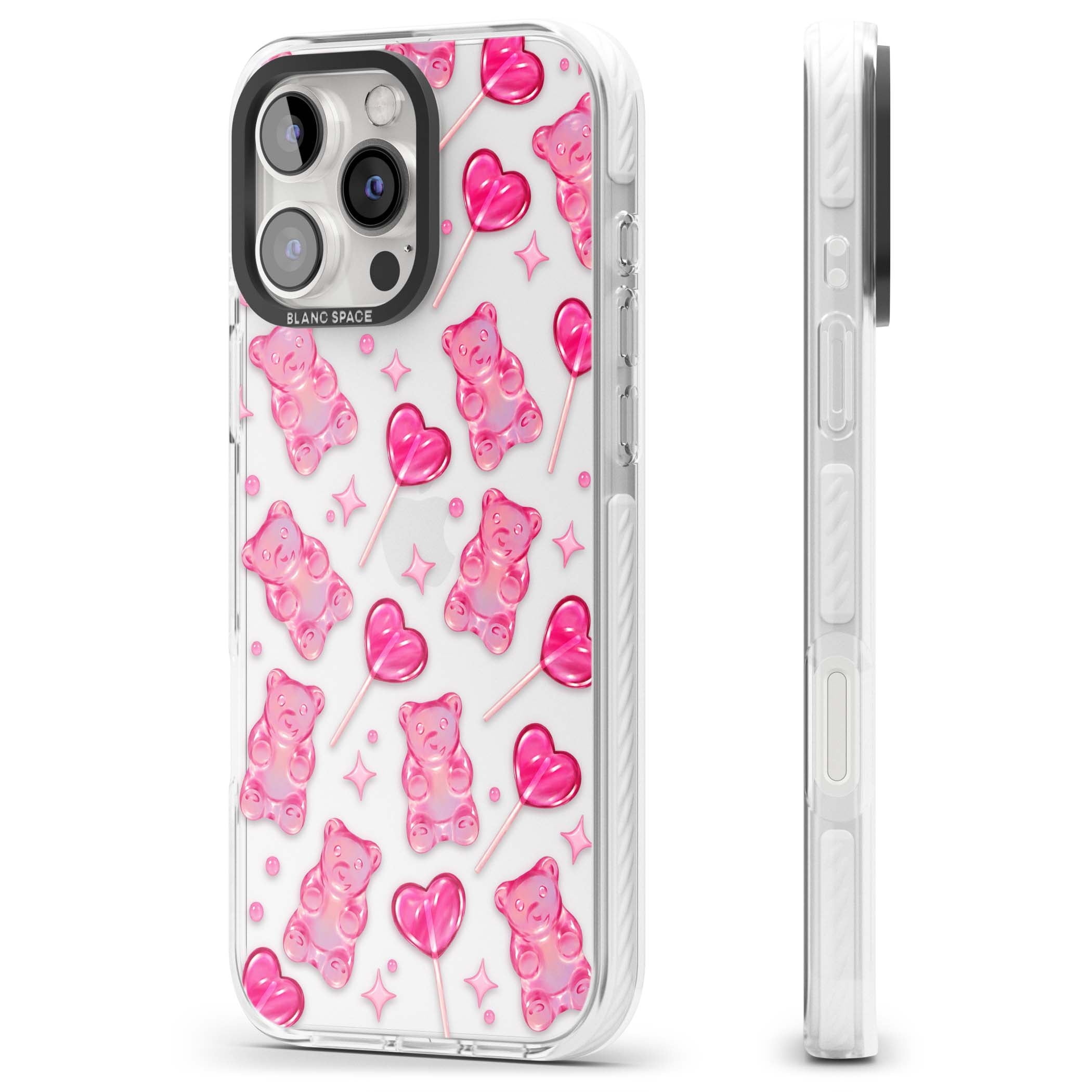 Pink Sugar pinkcore iPhone case featuring pink gummy bears, heart-shaped lollipops and sparkle stars | Clear Impact case for iPhone 16 Pro, iPhone 16 Pro Max