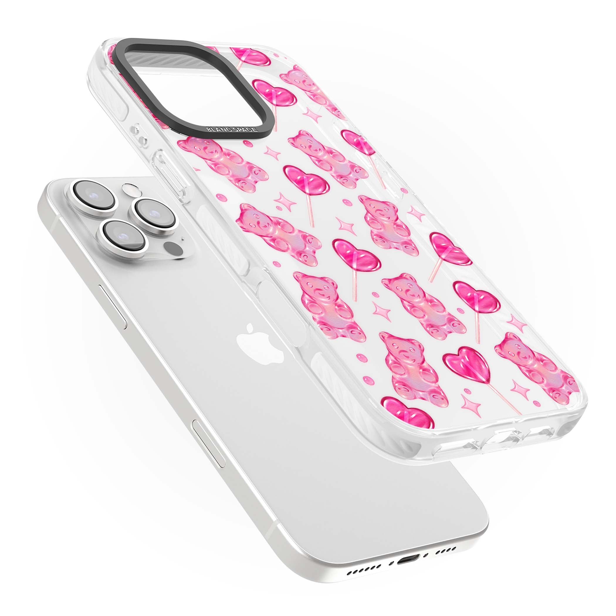 Pink Sugar pinkcore iPhone case featuring pink gummy bears, heart-shaped lollipops and sparkle stars | Clear Impact case for iPhone 16 Pro, iPhone 16 Pro Max
