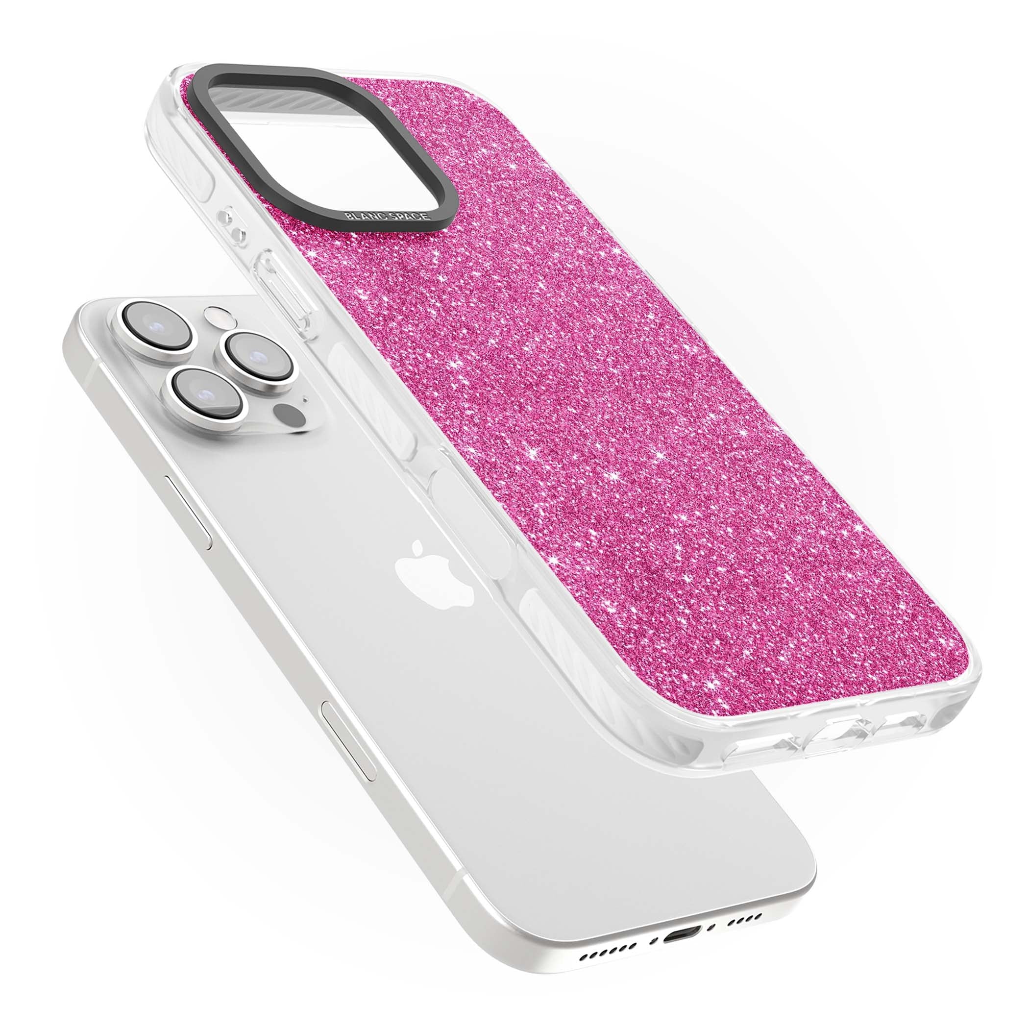 Pink Glitter Y2K iPhone case featuring hot pink glitter wallpaper with sparkle shimmer effect | Clear Impact case for iPhone 16 Pro, iPhone 16 Pro Max
