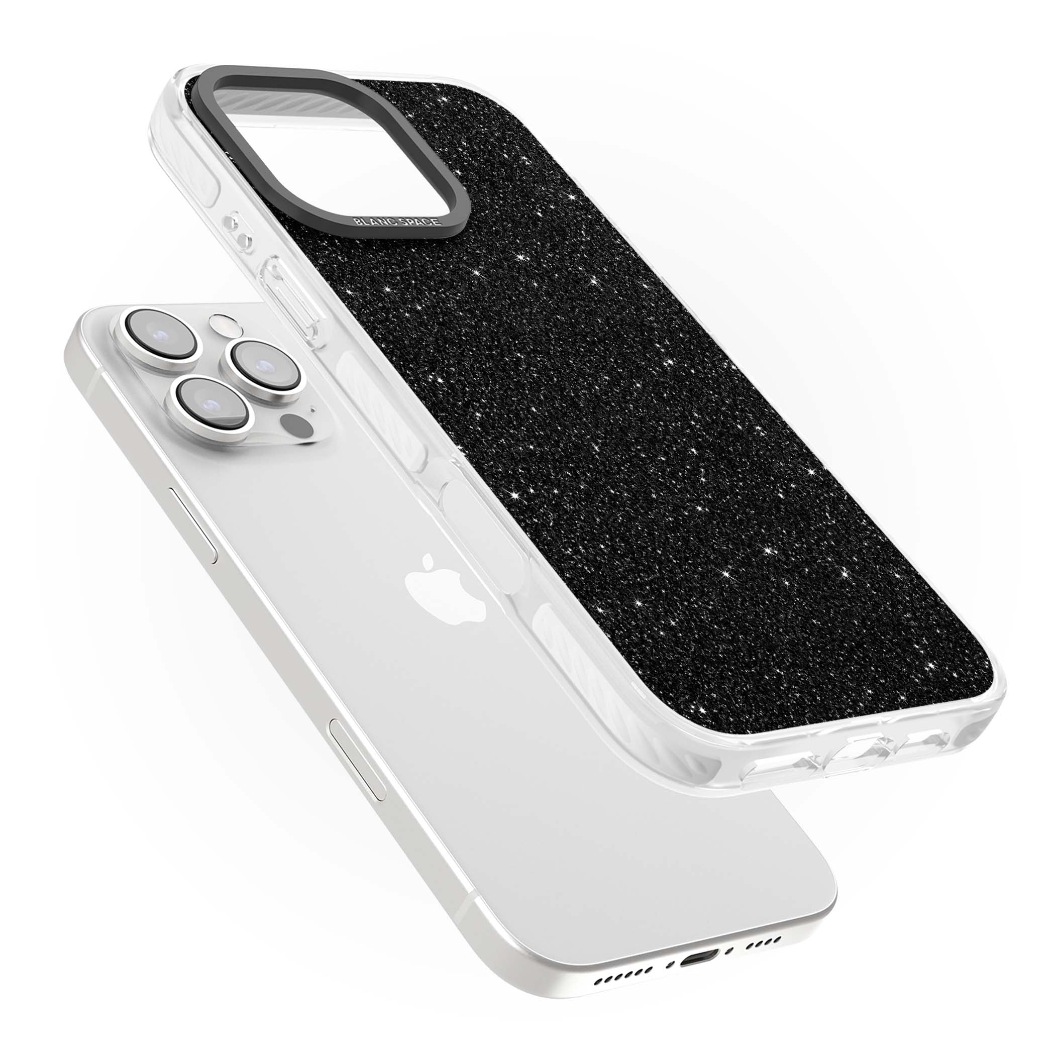Black Glitter black glitter iPhone case featuring an all-over sparkly shimmer pattern on a jet black base | Clear Impact case for iPhone 16 Pro, iPhone 16 Pro Max
