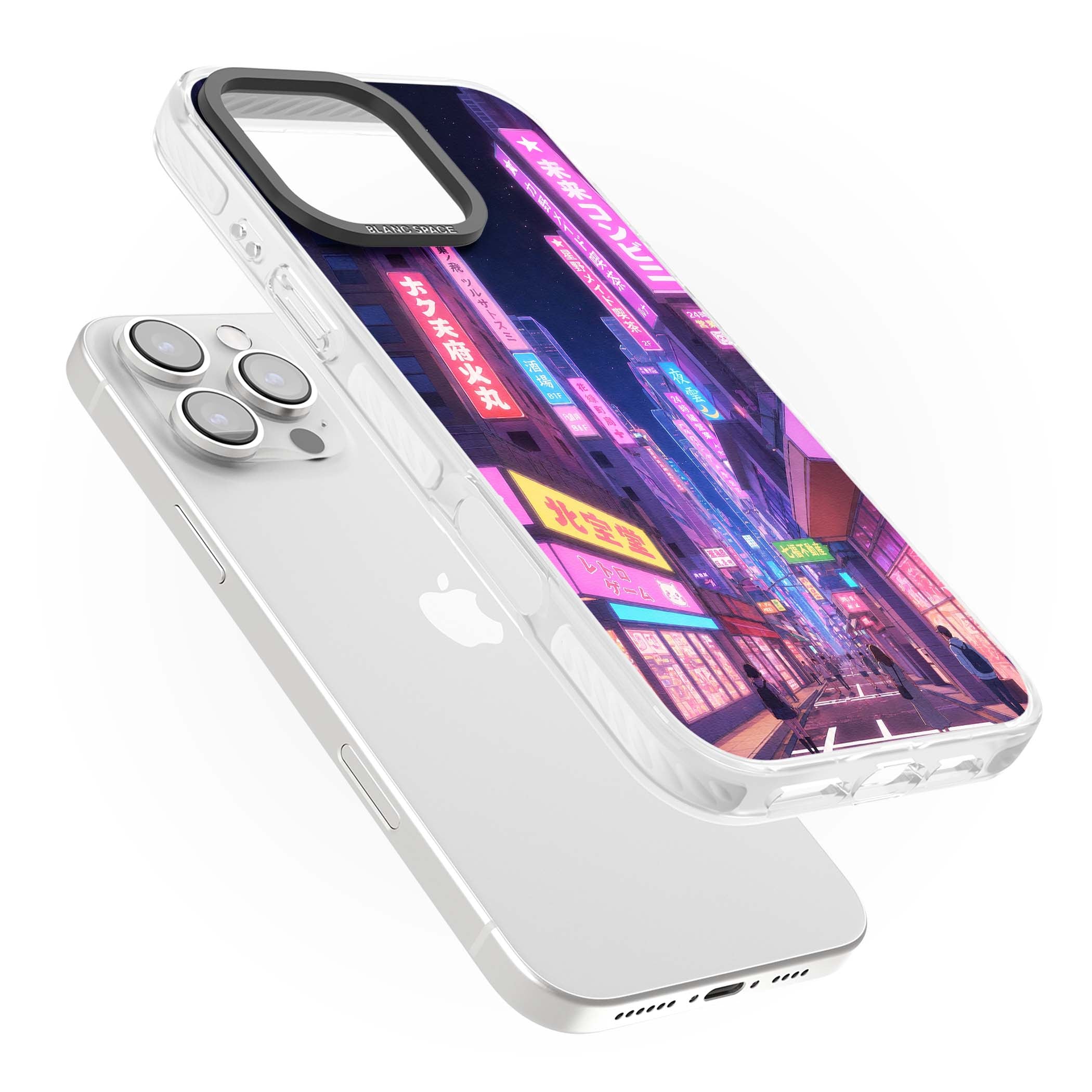 Shibuya At Night Japanese neon city iPhone case featuring glowing kanji signs, pink storefronts and a Tokyo street at n | Clear Impact case for iPhone 16 Pro, iPhone 16 Pro Max