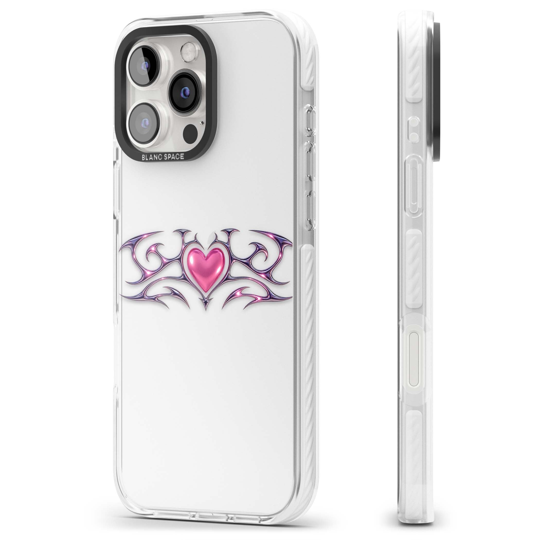 Pink Chrome Heart y2k iPhone case | Clear Impact case for iPhone 16 Pro, iPhone 16 Pro Max