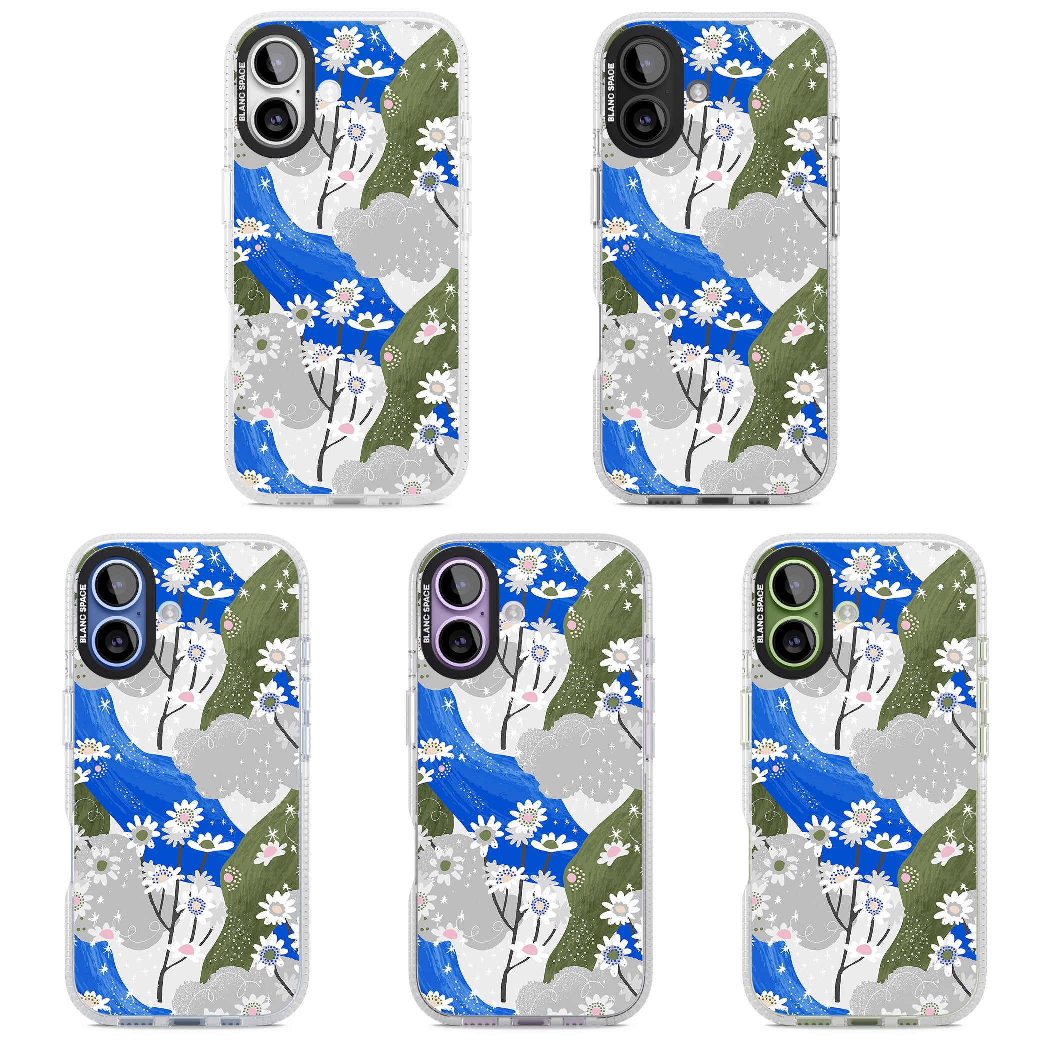 Blue & Grey Daisies Pattern iPhone 17 Impact Air Clear Phone Case APT Impact Protection