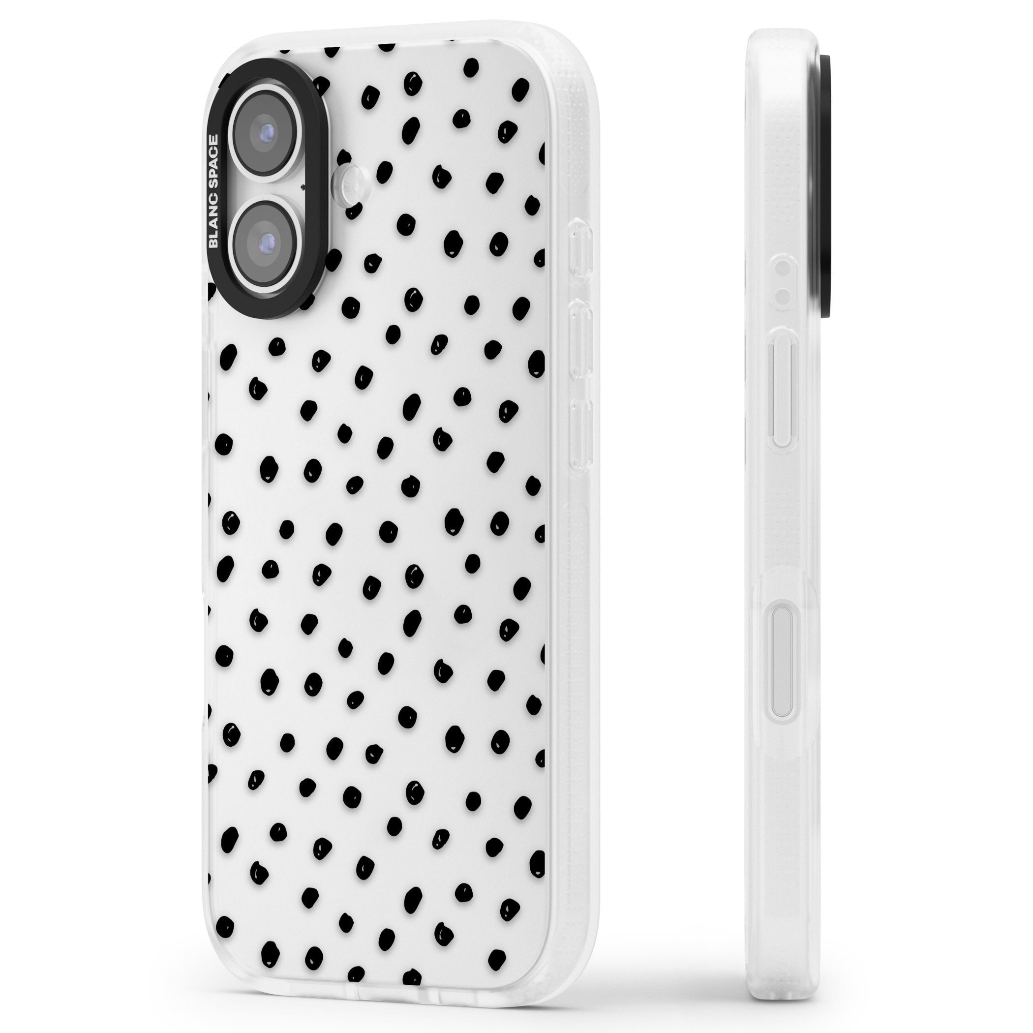 Messy Black Dot Pattern iPhone 17 Impact Air Clear Phone Case Side Profile
