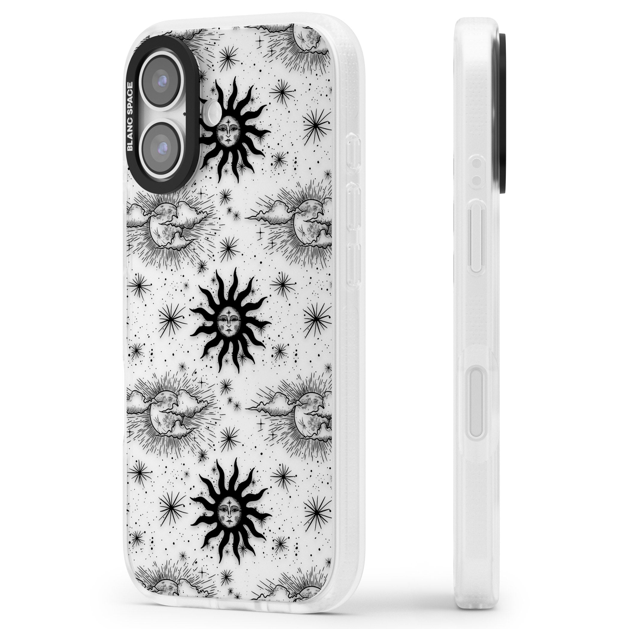 Vintage Sun & Moon iPhone 17 Impact Air Clear Phone Case Side Profile