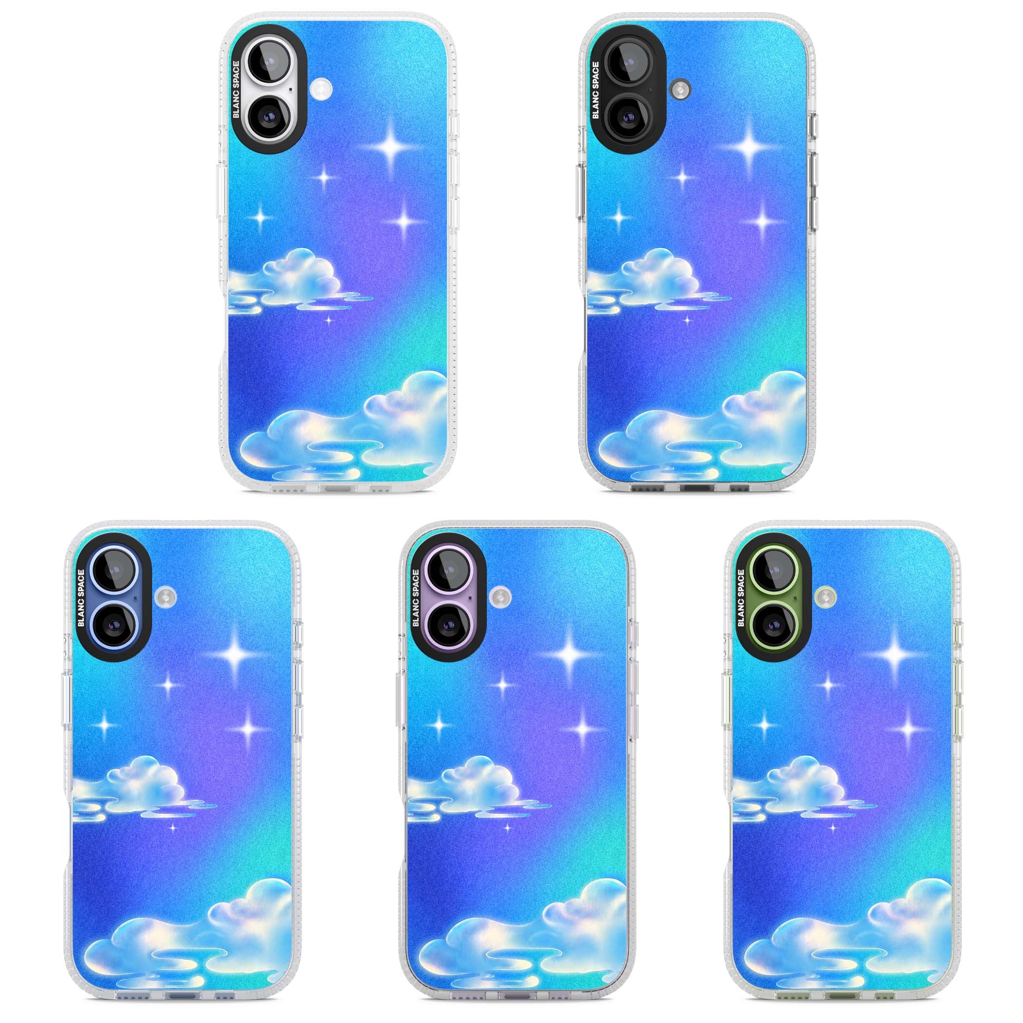 Aurora celestial iPhone case featuring dreamy iridescent clouds, sparkling stars and pastel blue purple sky | Clear Case Impact Air case for iPhone 17