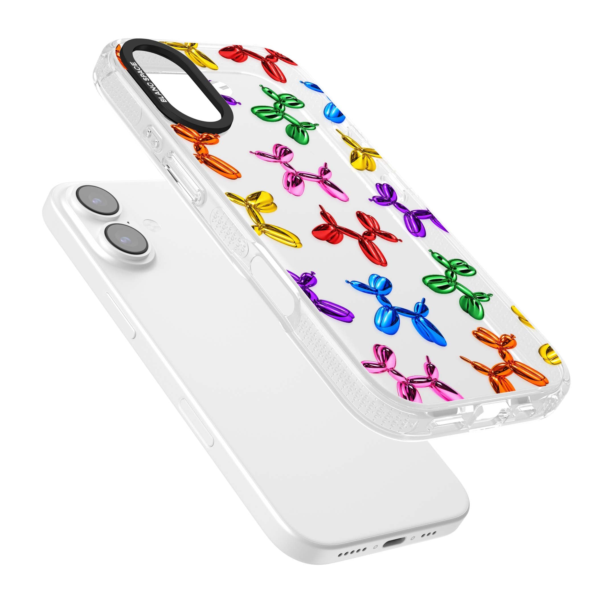 Balloon Dogs pop art iPhone case featuring rainbow chrome balloon dogs in Jeff Koons style | Clear Case Impact Air case for iPhone 17