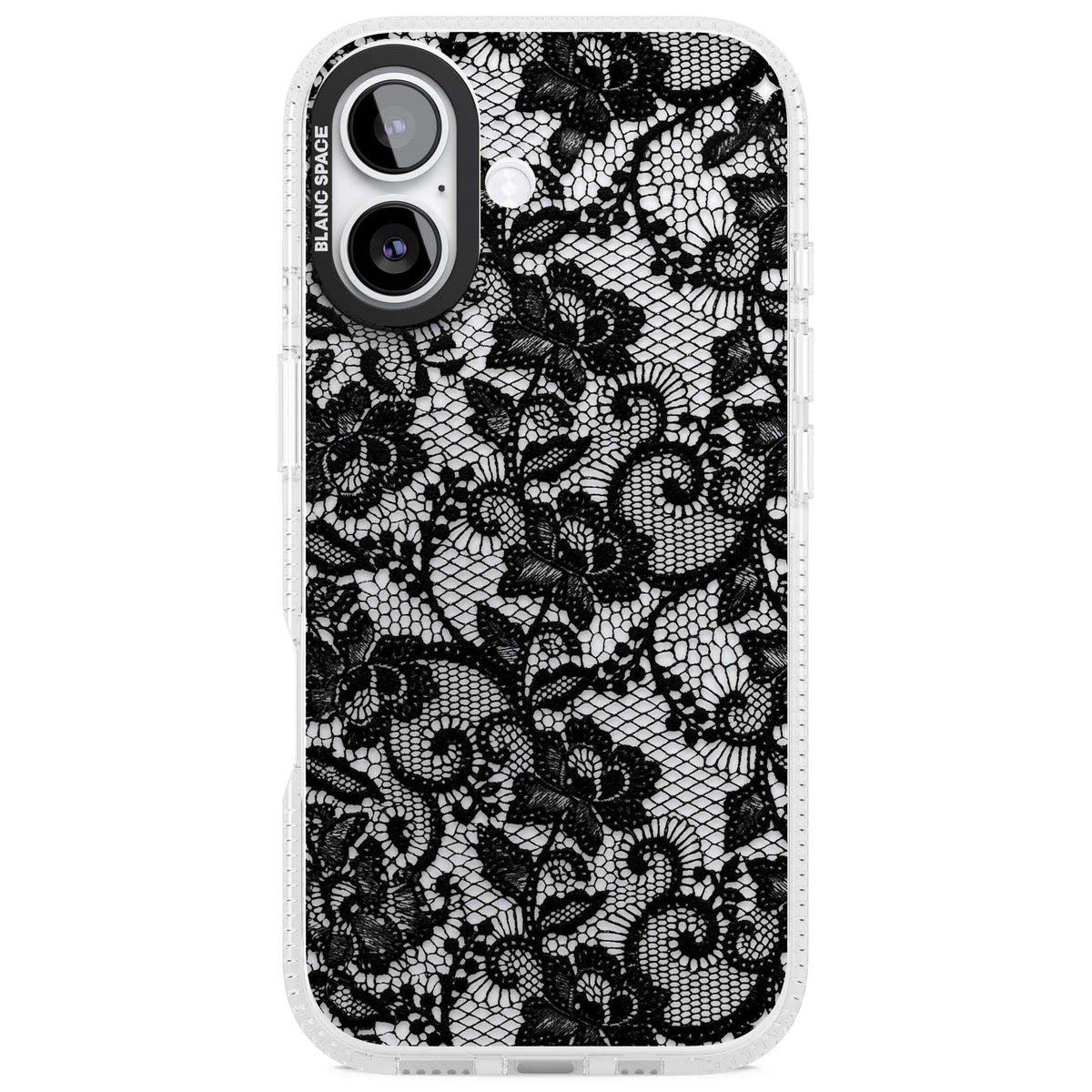 Black Lace gothic iPhone case featuring intricate black floral lace pattern with vintage whimsigoth detail | Clear Case Impact Air case for iPhone 17
