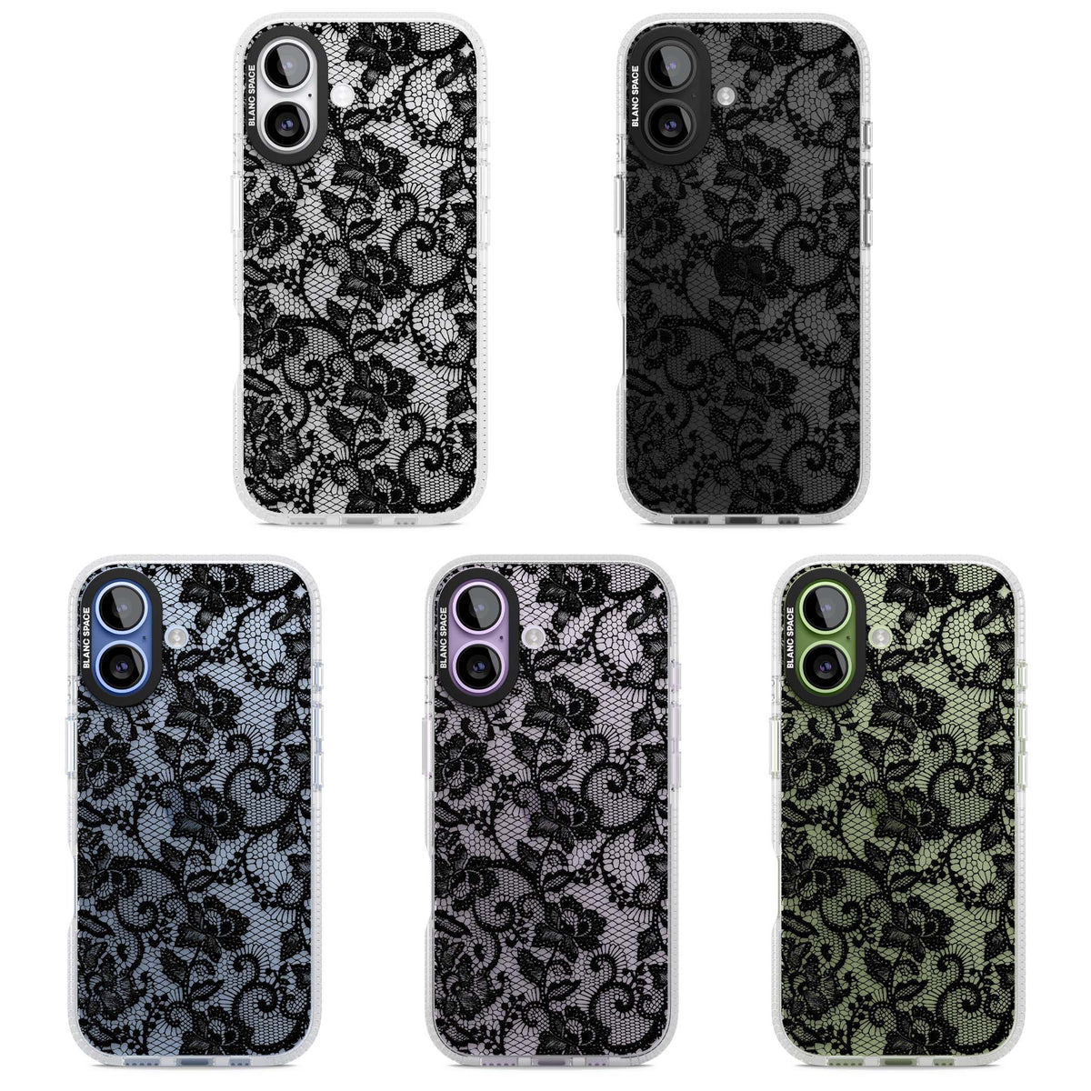 Black Lace gothic iPhone case featuring intricate black floral lace pattern with vintage whimsigoth detail | Clear Case Impact Air case for iPhone 17