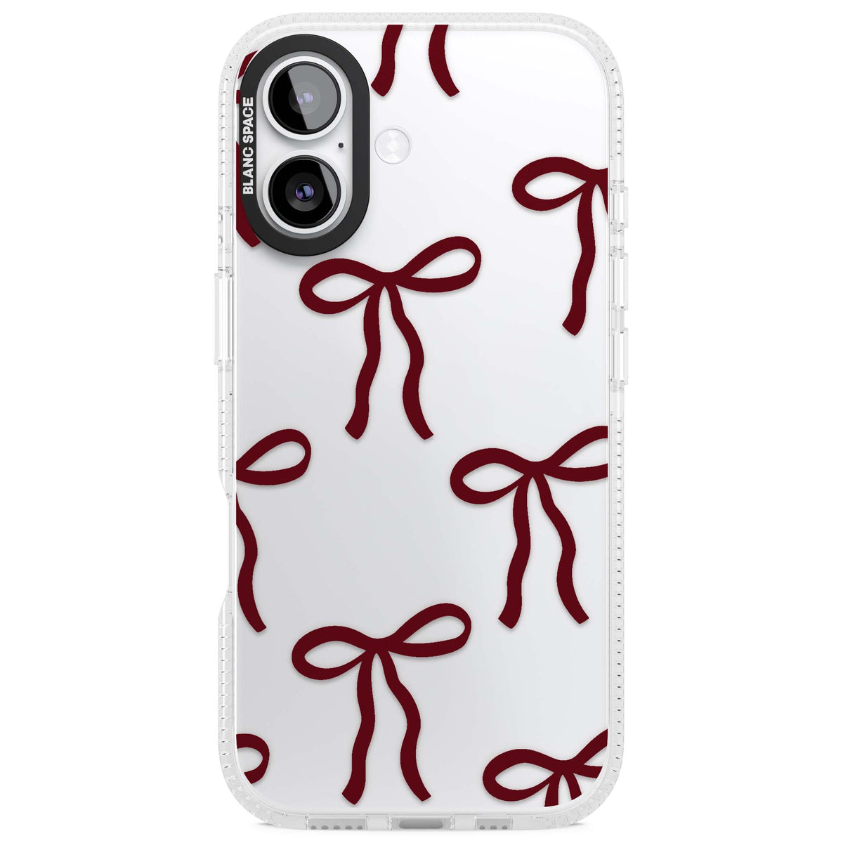 Burgundy Bows coquette iPhone case featuring hand-drawn burgundy red bows on a clear background | Clear Case Impact Air case for iPhone 17
