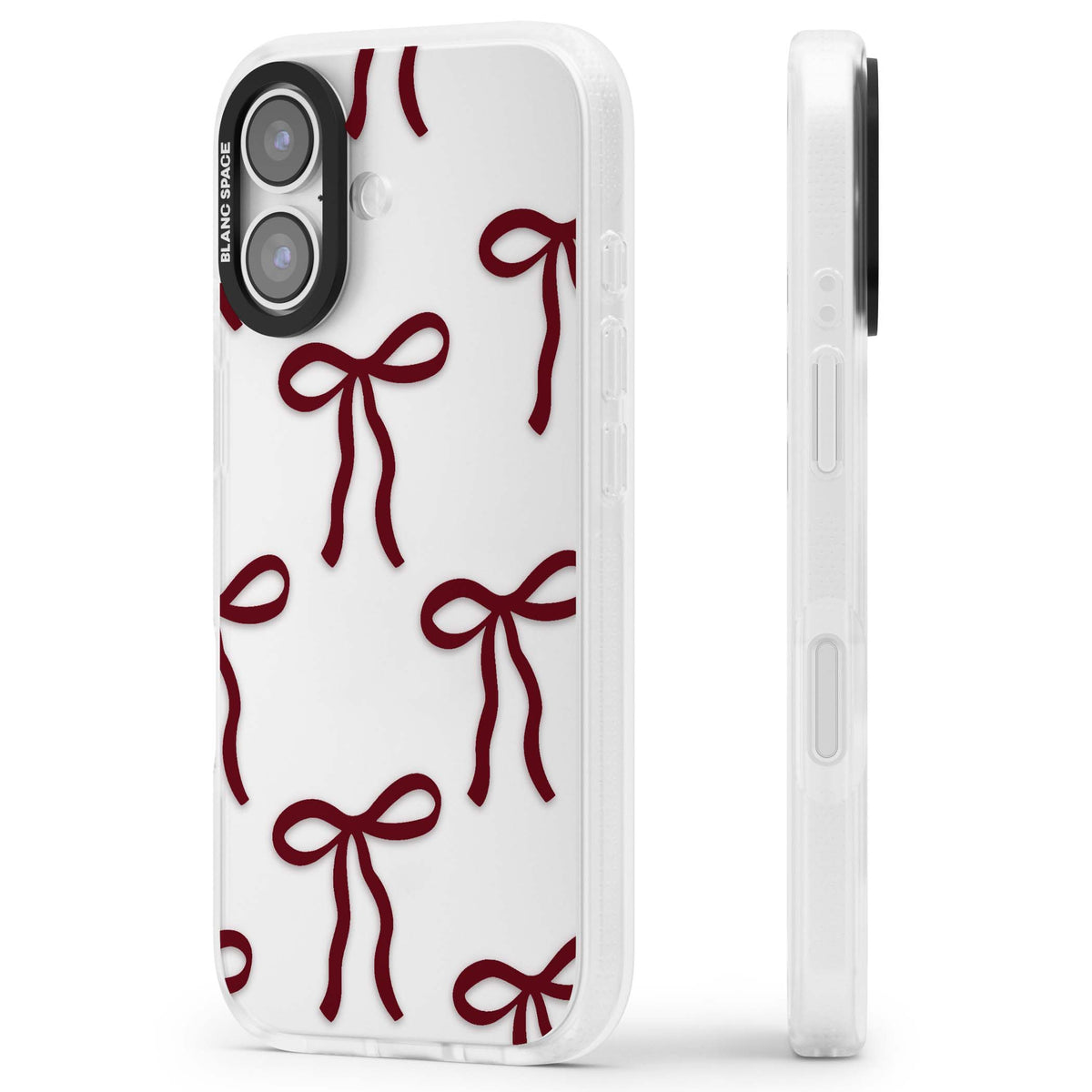 Burgundy Bows coquette iPhone case featuring hand-drawn burgundy red bows on a clear background | Clear Case Impact Air case for iPhone 17