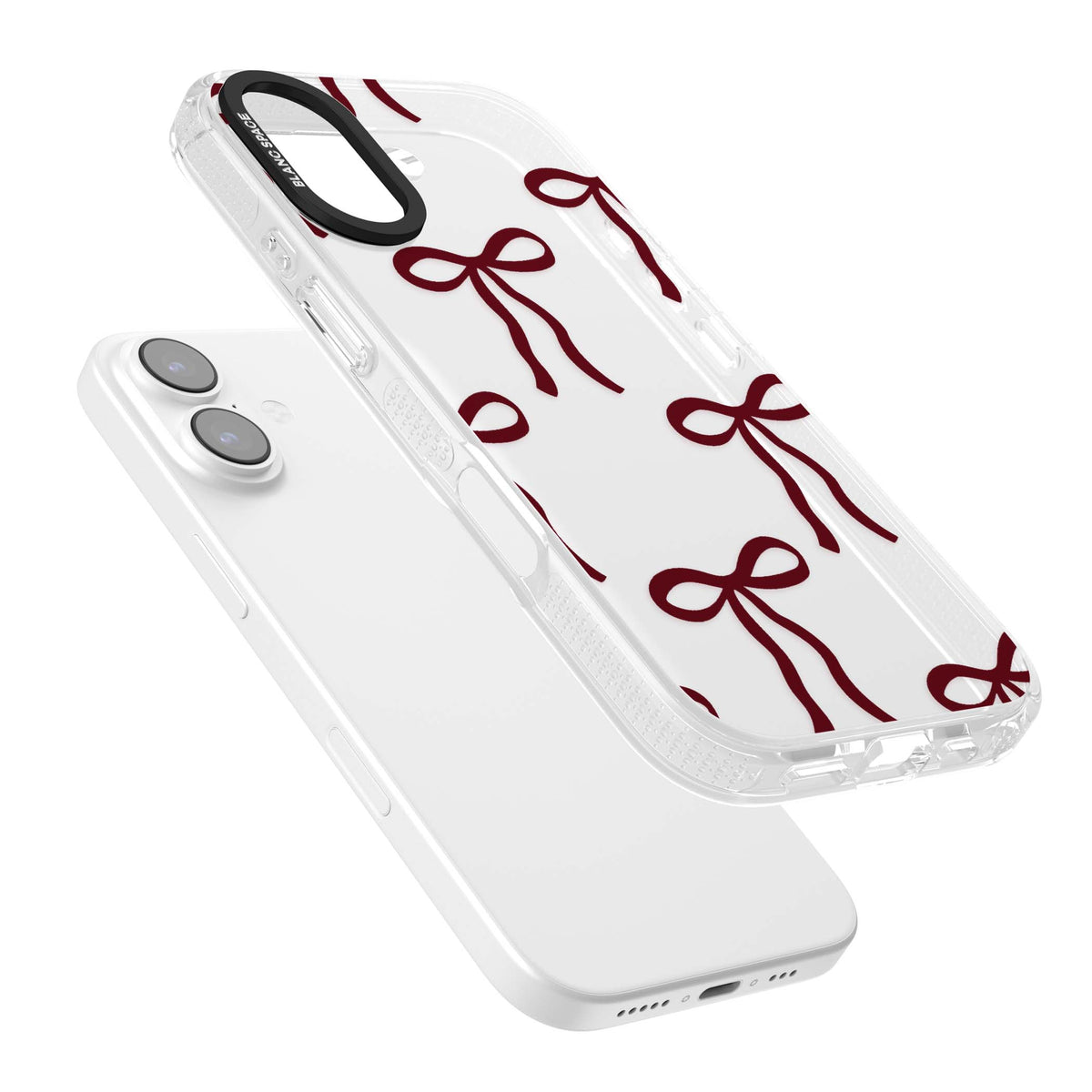 Burgundy Bows coquette iPhone case featuring hand-drawn burgundy red bows on a clear background | Clear Case Impact Air case for iPhone 17