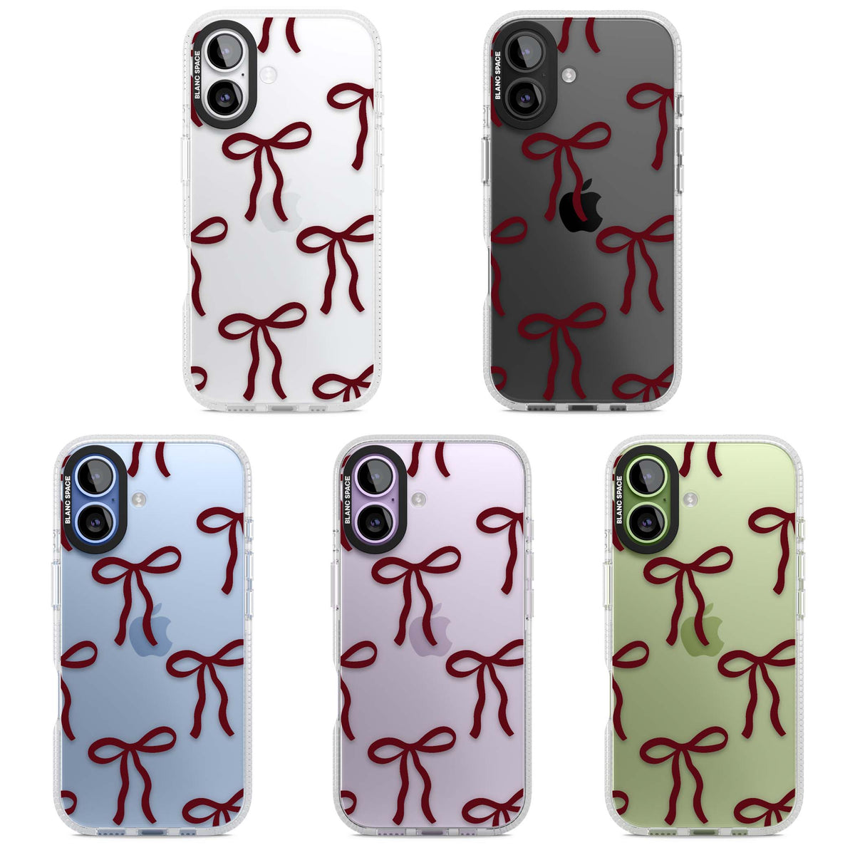 Burgundy Bows coquette iPhone case featuring hand-drawn burgundy red bows on a clear background | Clear Case Impact Air case for iPhone 17