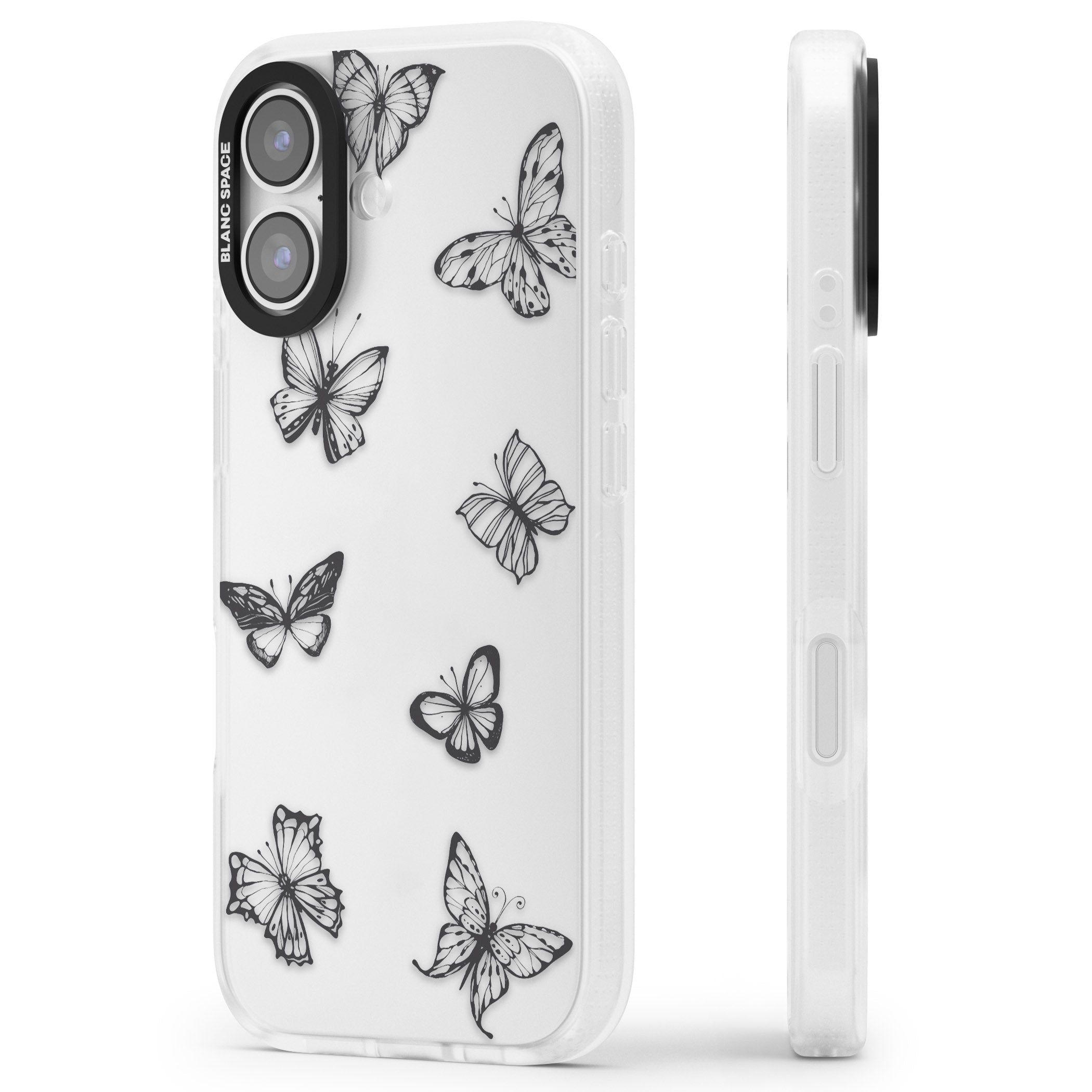 Grey Butterfly Line Pattern iPhone 17 Impact Air Clear Phone Case Side Profile