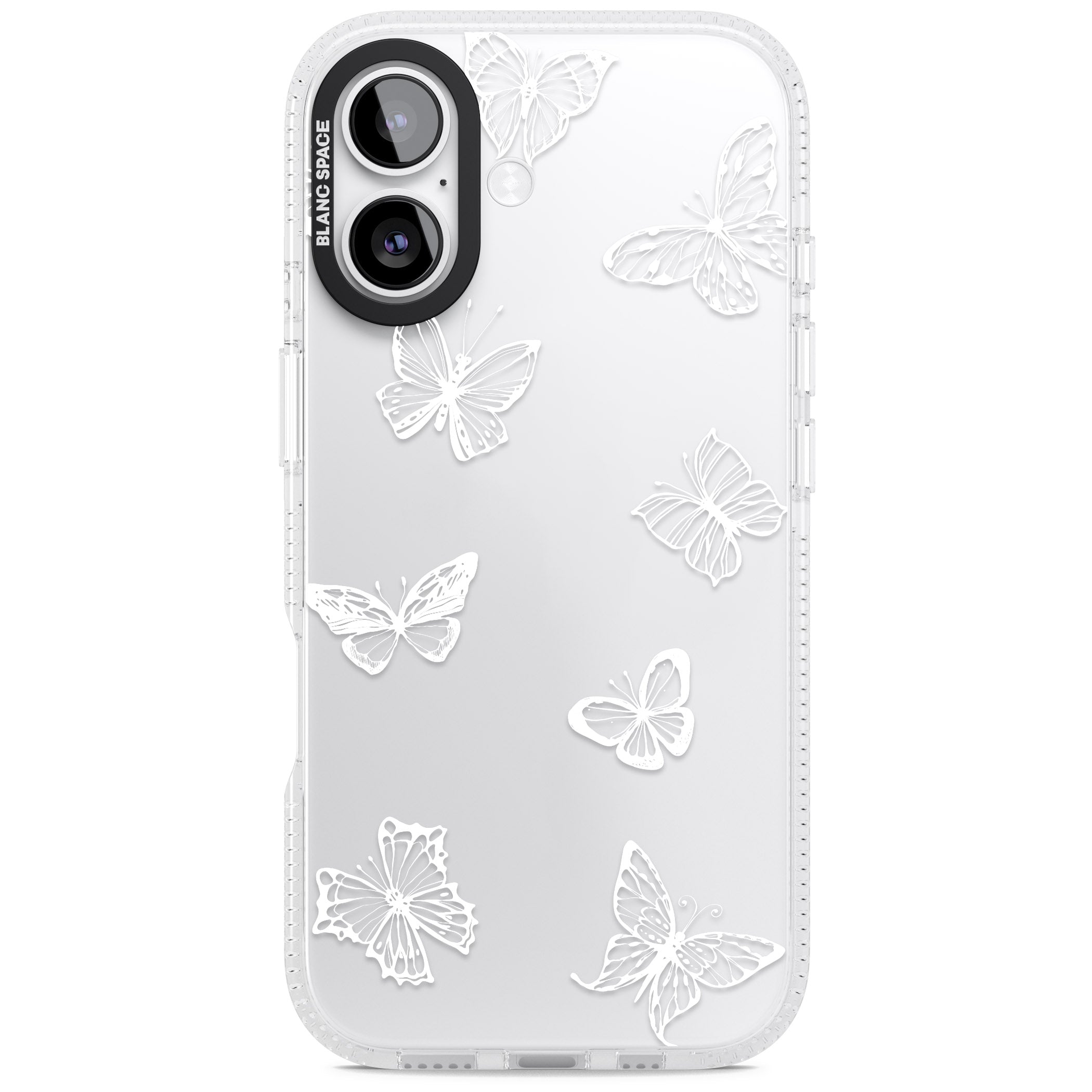 White Butterfly Line Pattern iPhone 17 Impact Air Clear Phone Case