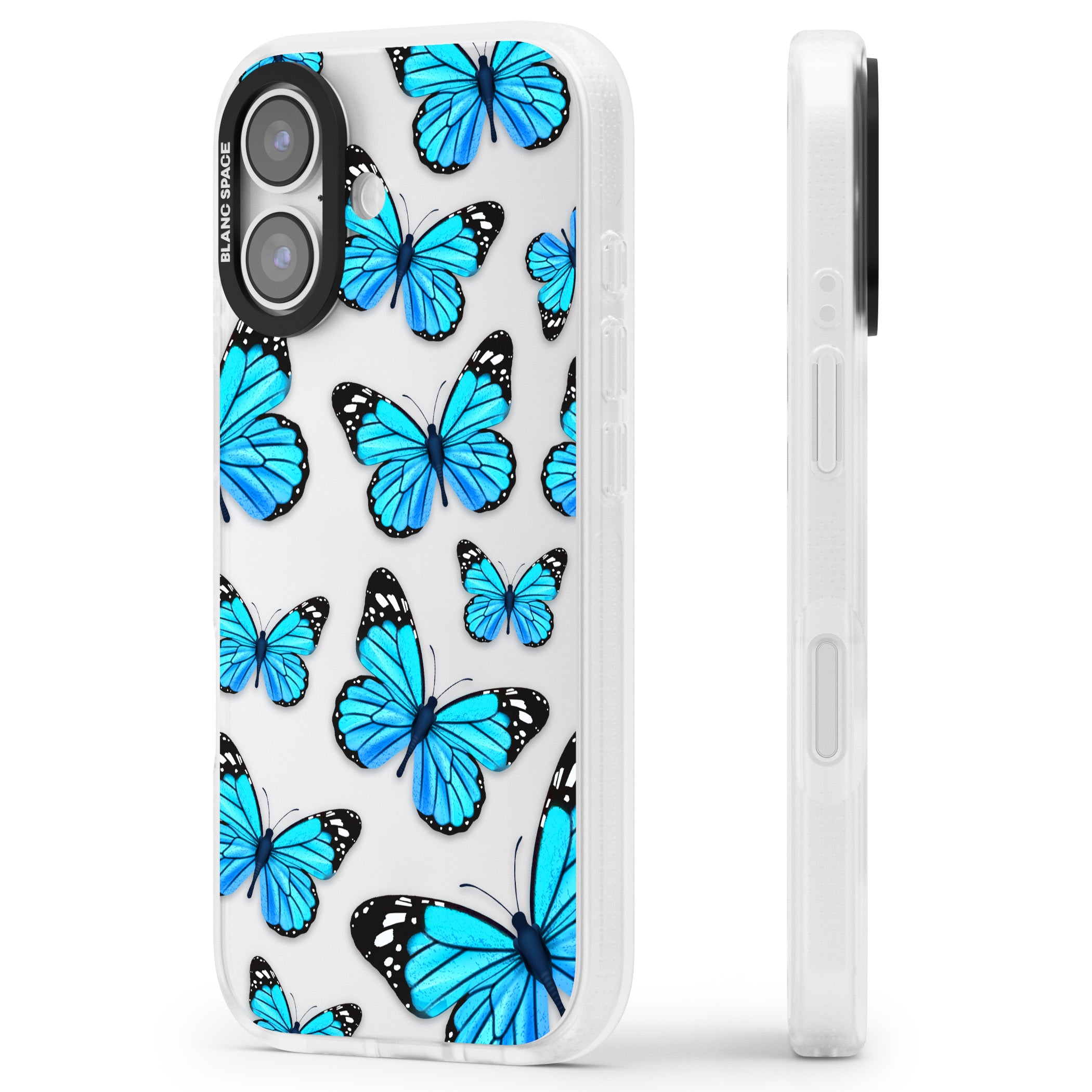 Blue Butterflies iPhone 17 Impact Air Clear Phone Case Side Profile