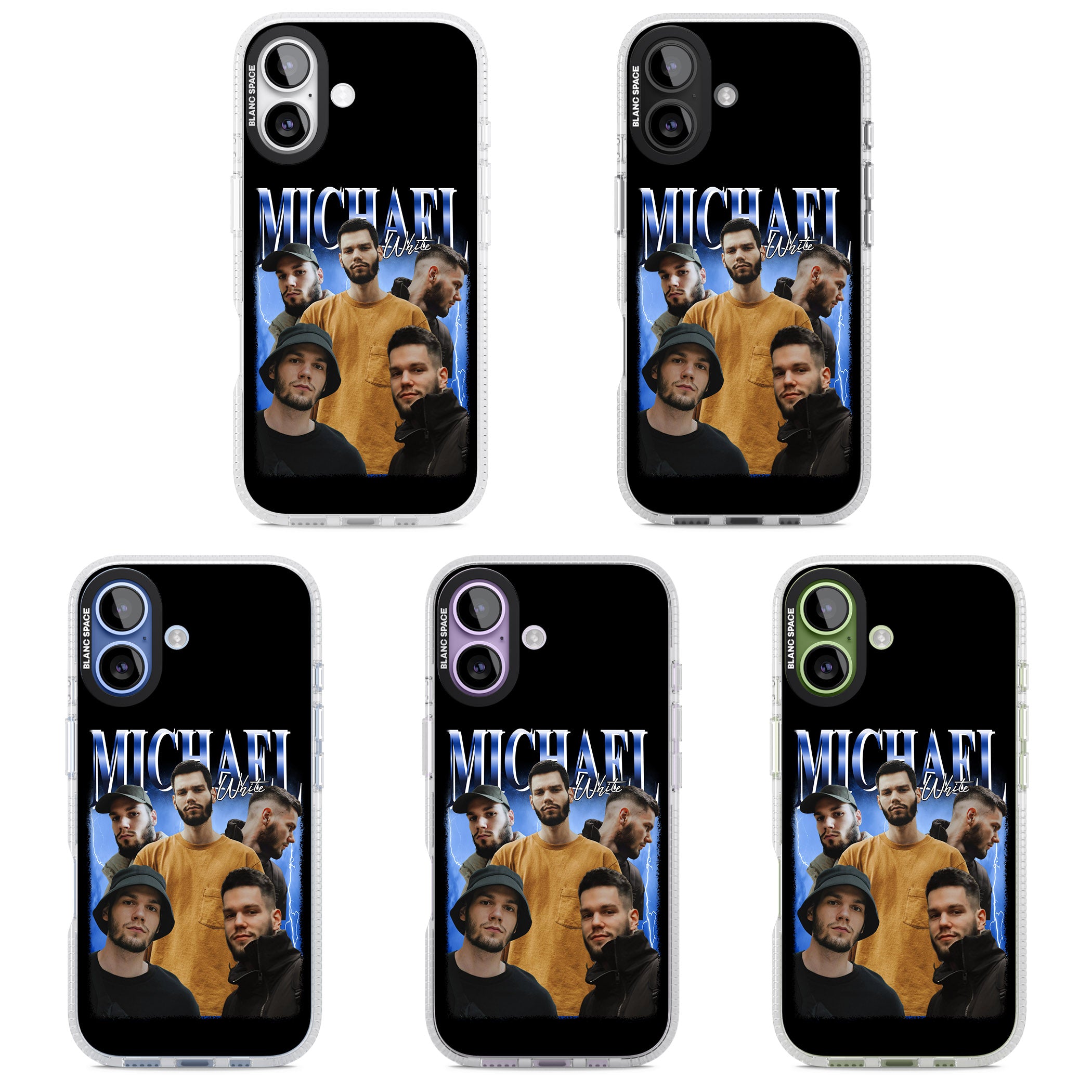 Personalised Airbrush Name & Photo Collage (Blue) iPhone 17 Impact Air Clear Phone Case APT Impact Protection