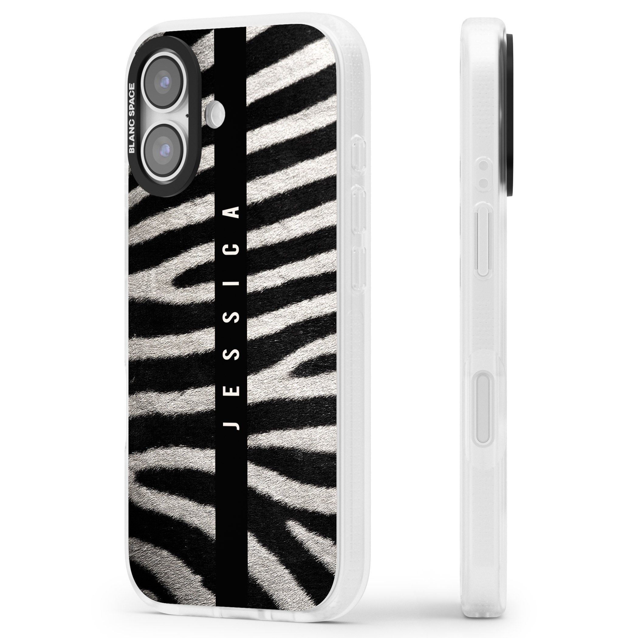Personalised Zebra Print iPhone 17 Impact Air Clear Phone Case Side Profile