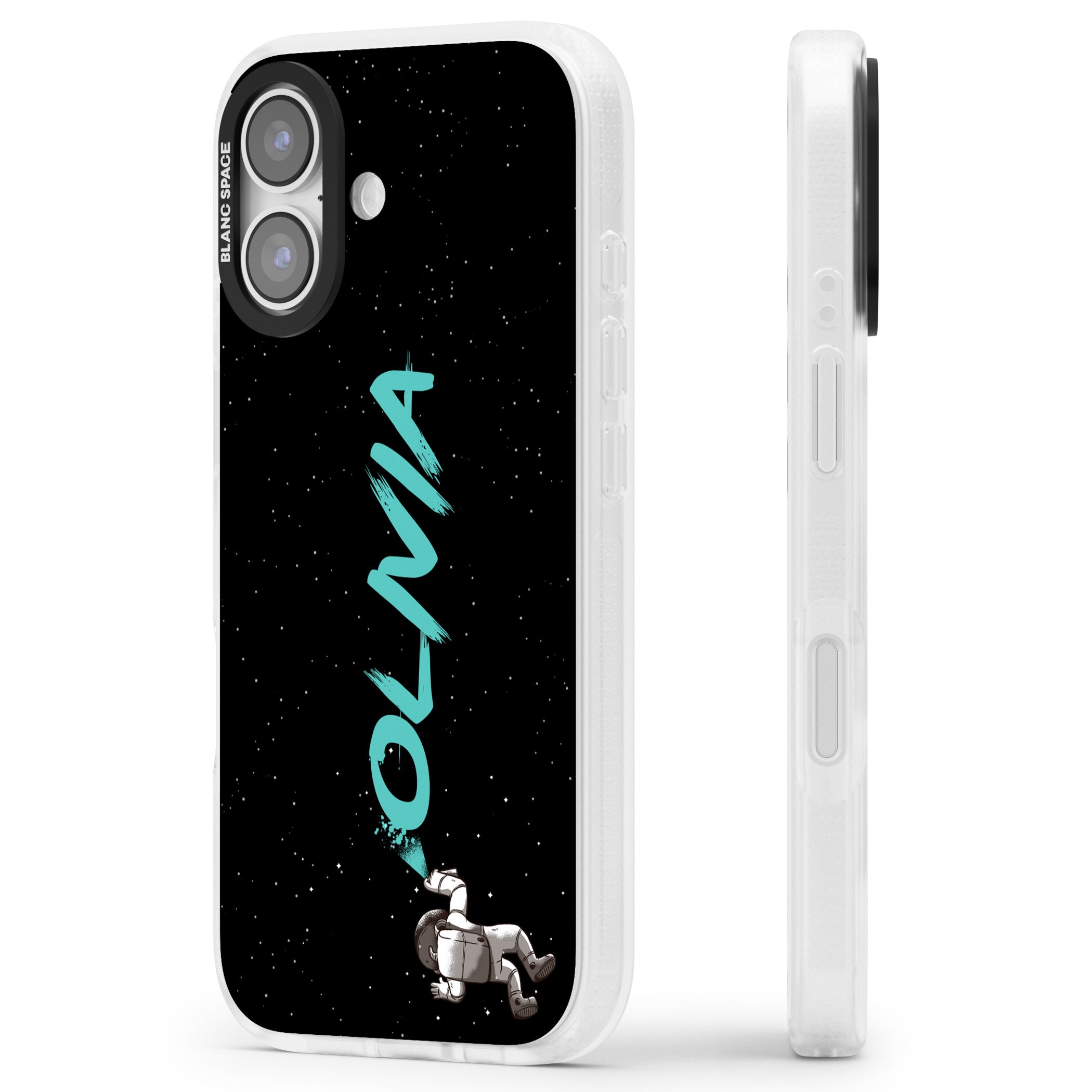 Personalised Astronaut Graffiti iPhone 17 Impact Air Clear Phone Case Side Profile
