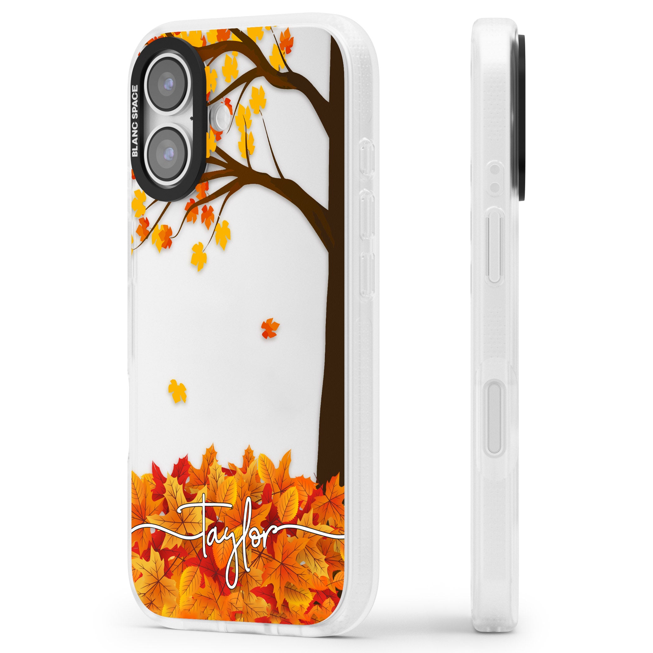 Personalised Autumn Leaves iPhone 17 Impact Air Clear Phone Case Side Profile