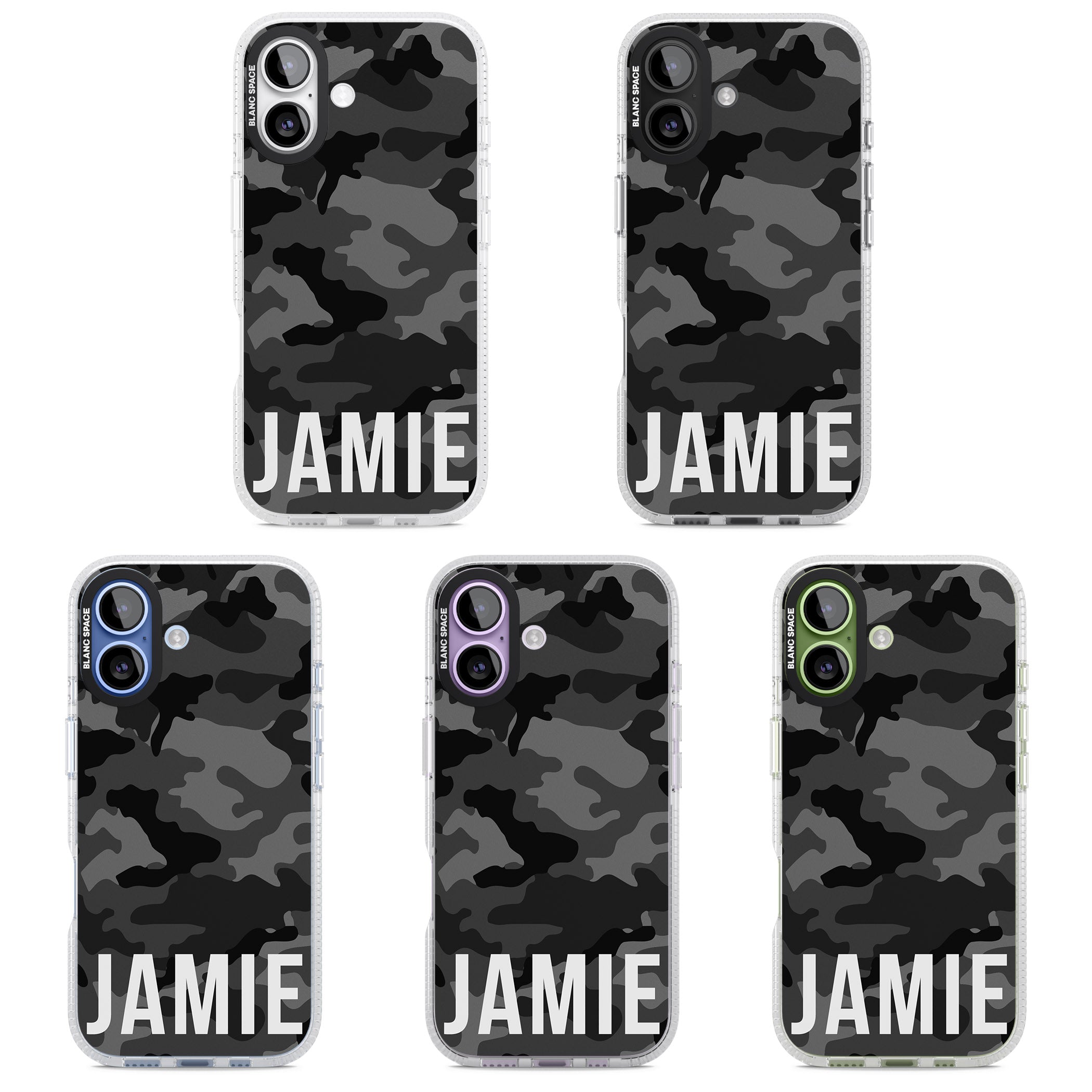 Personalised Black Camo Name Horizontal iPhone 17 Impact Air Clear Phone Case APT Impact Protection