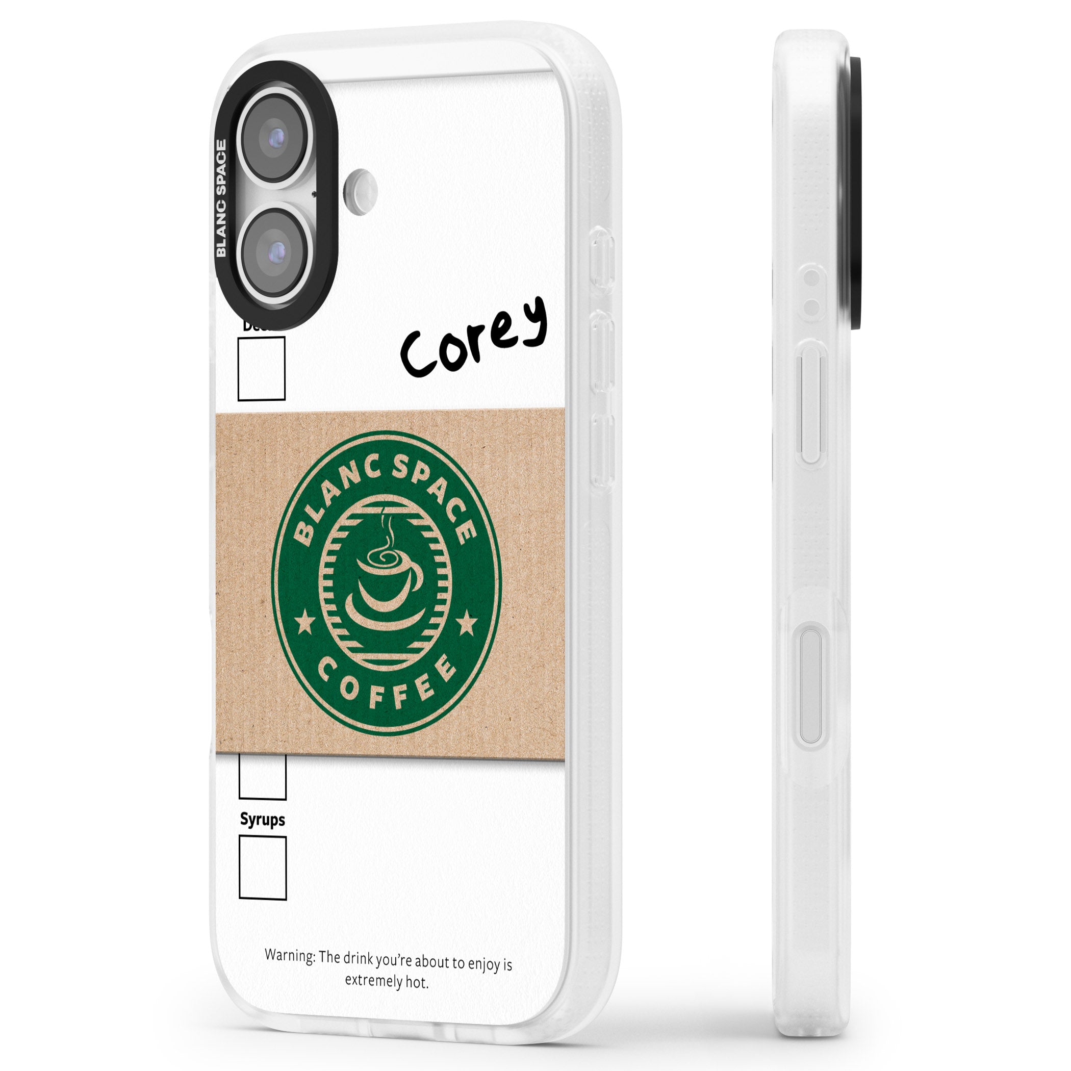 Personalised Coffee Cup iPhone 17 Impact Air Clear Phone Case Side Profile