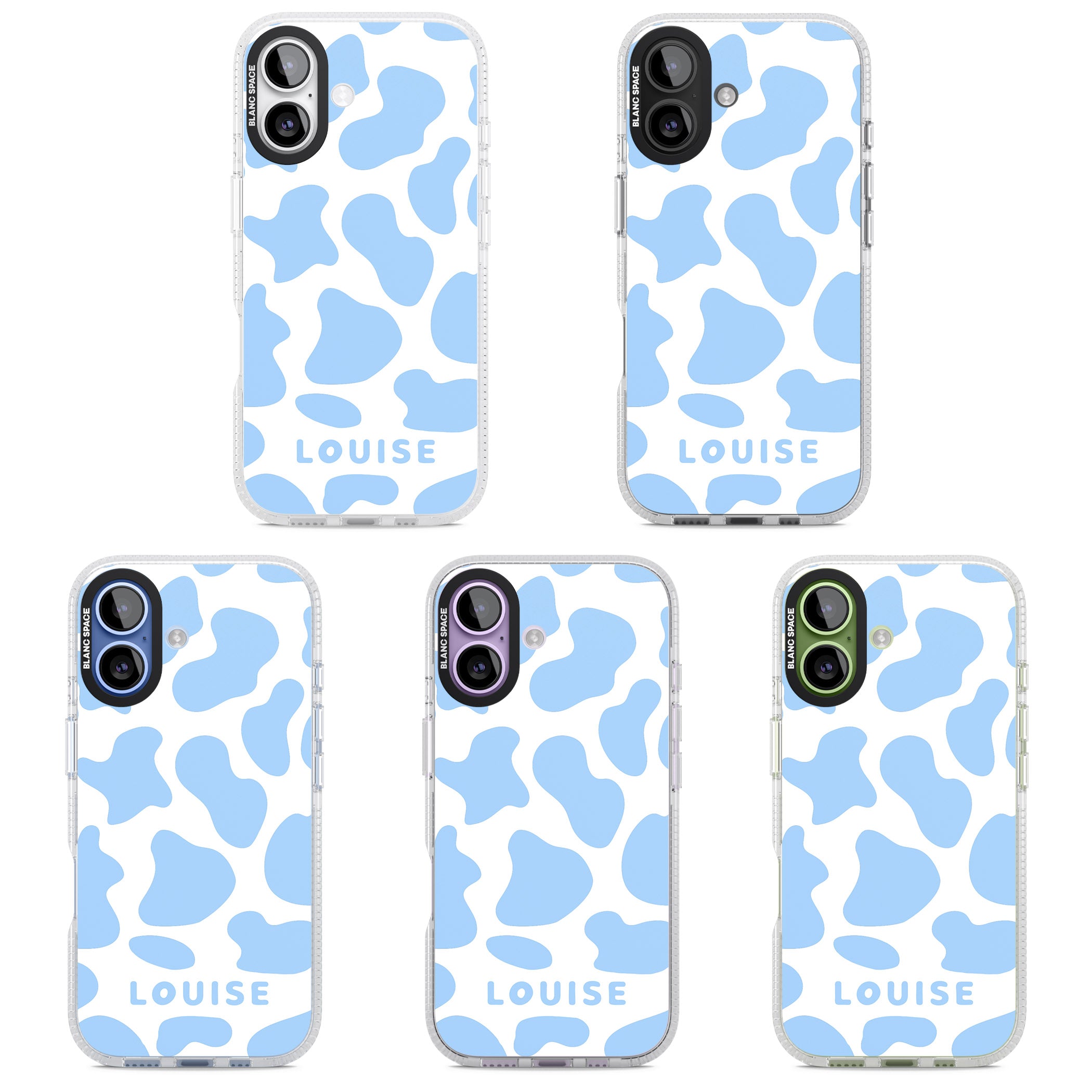 Personalised Blue And White Cow Print iPhone 17 Impact Air Clear Phone Case APT Impact Protection