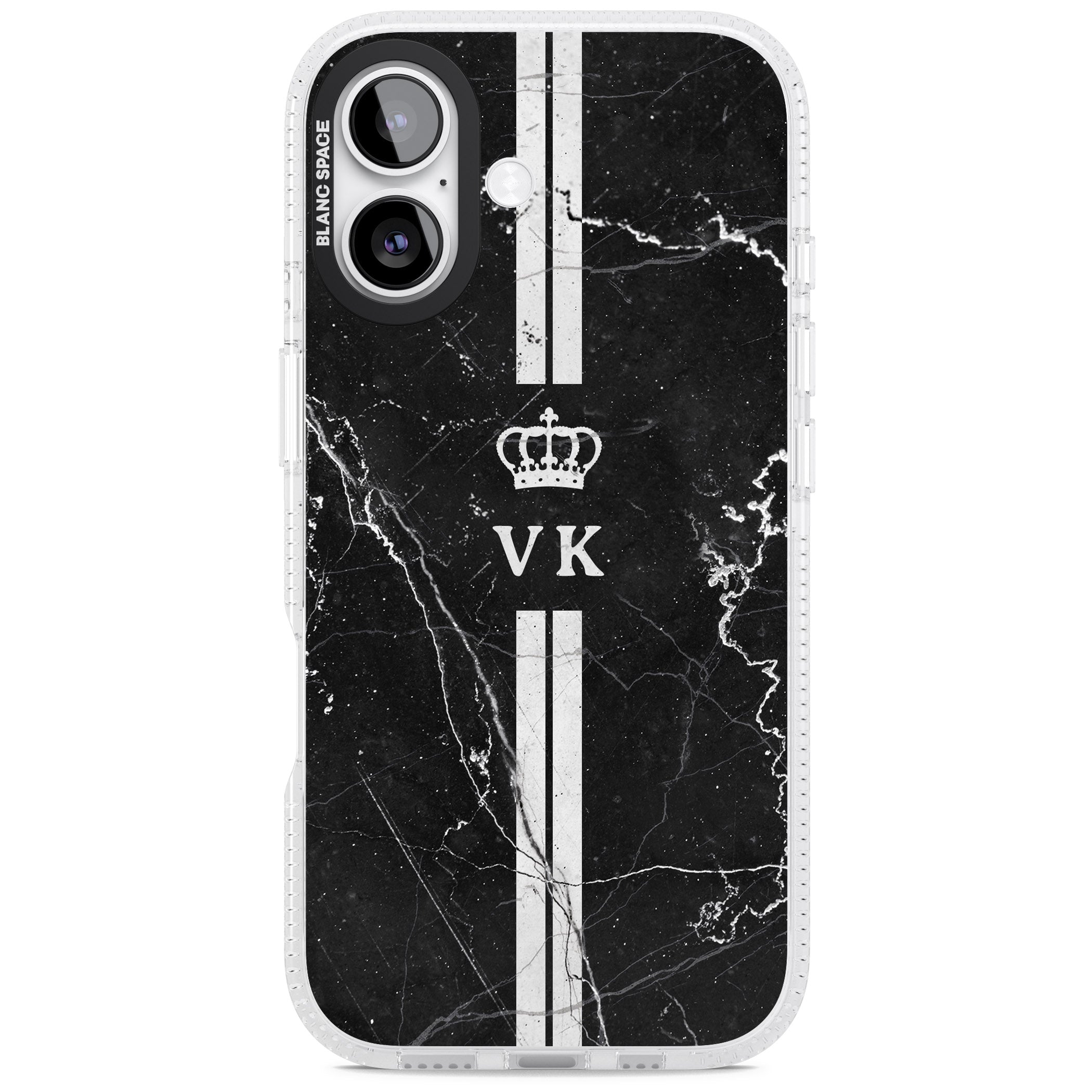 Personalised Black Marble Stripe Initials iPhone 17 Impact Air Clear Phone Case