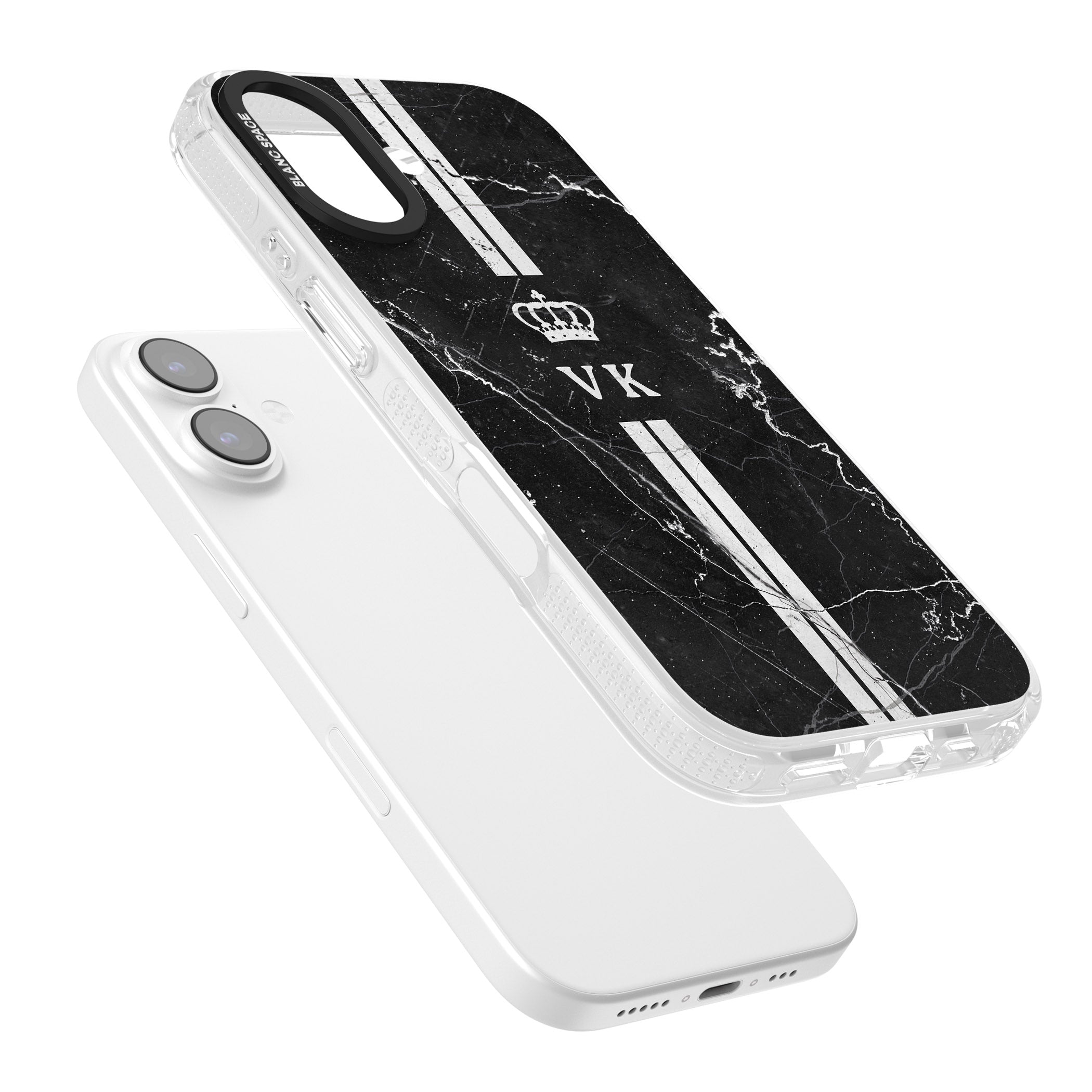 Personalised Black Marble Stripe Initials iPhone 17 Impact Air Clear Phone Case Colours