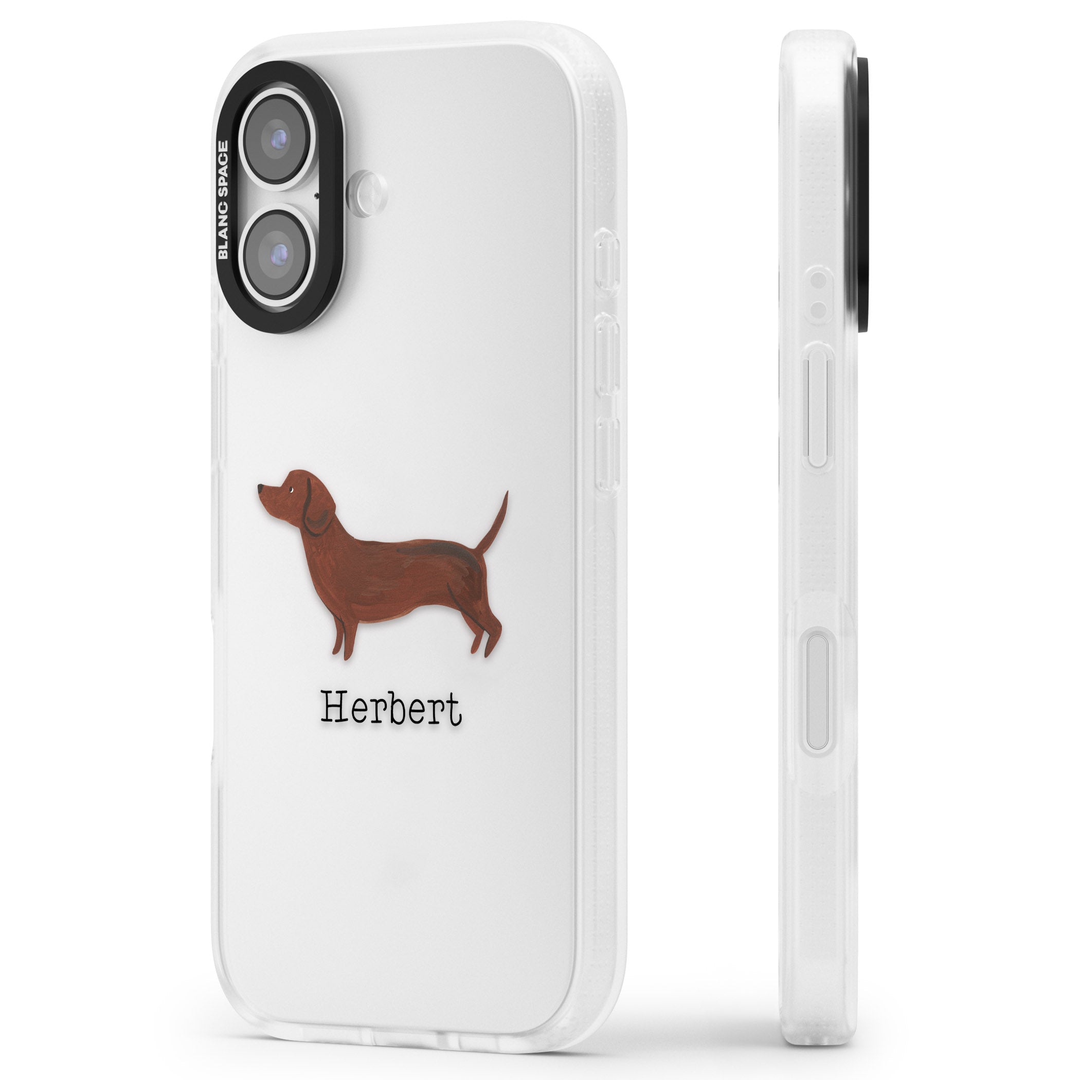 Personalised Sausage Dog iPhone 17 Impact Air Clear Phone Case Side Profile