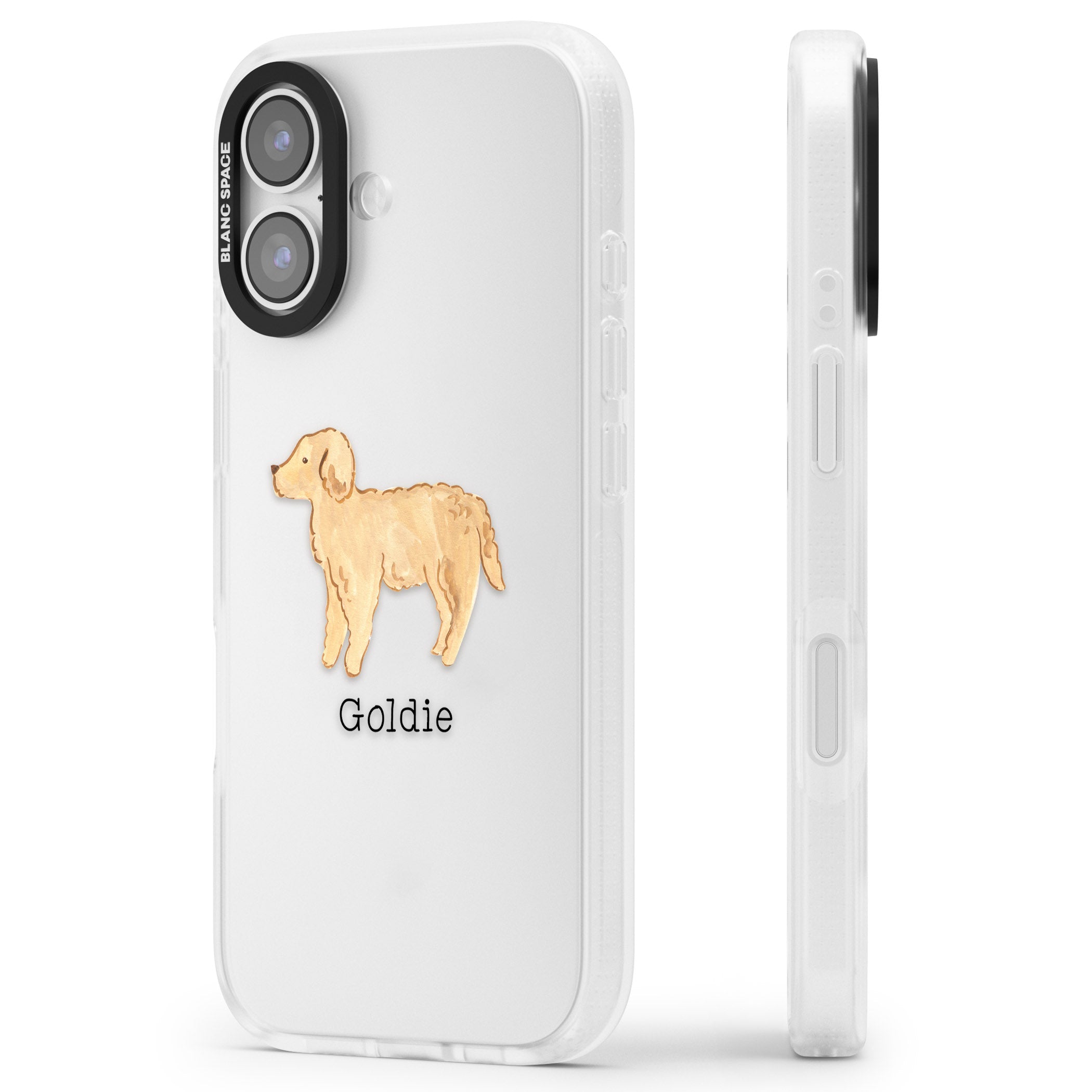 Personalised Goldendoodle iPhone 17 Impact Air Clear Phone Case Side Profile