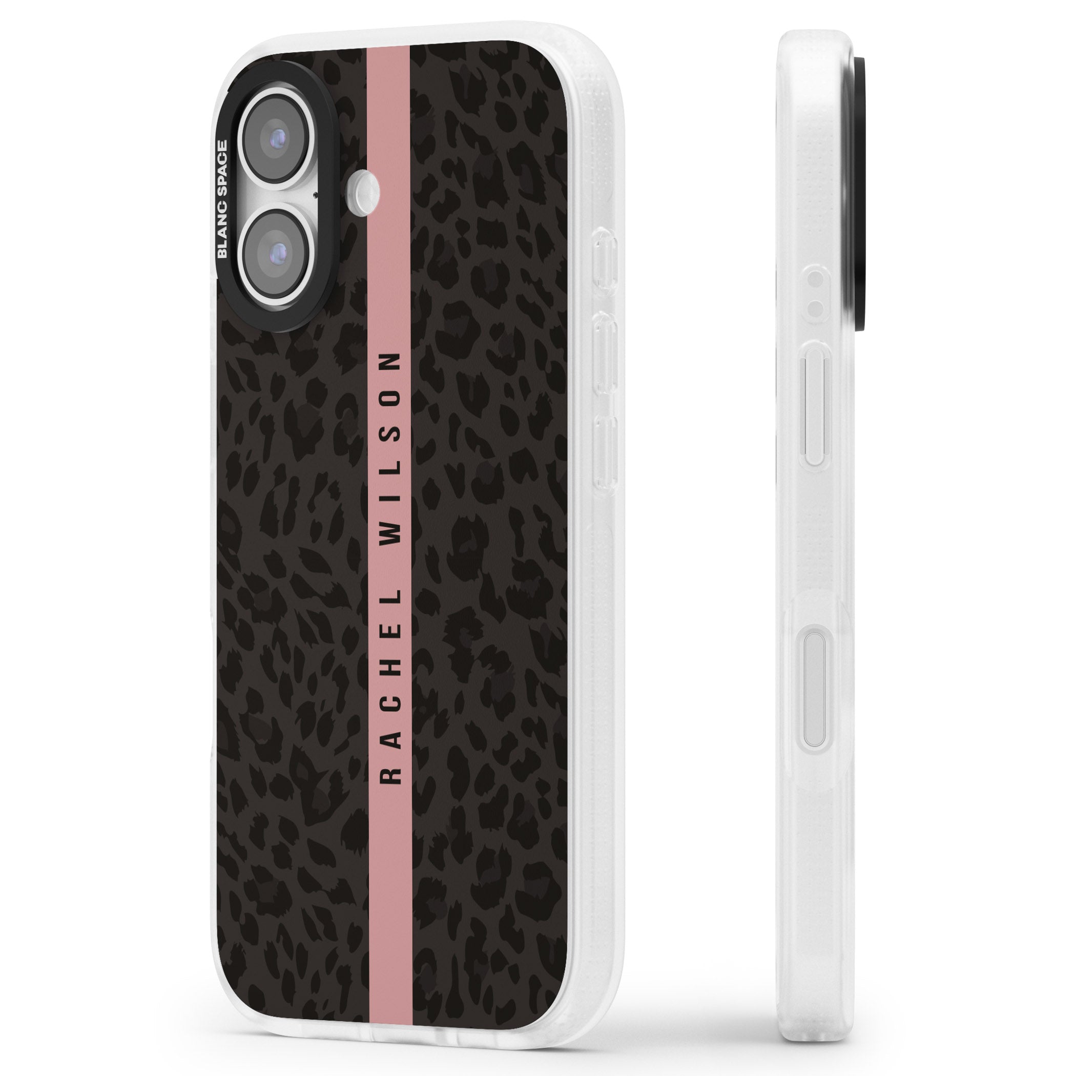 Personalised Pink Stripe Leopard iPhone 17 Impact Air Clear Phone Case Side Profile