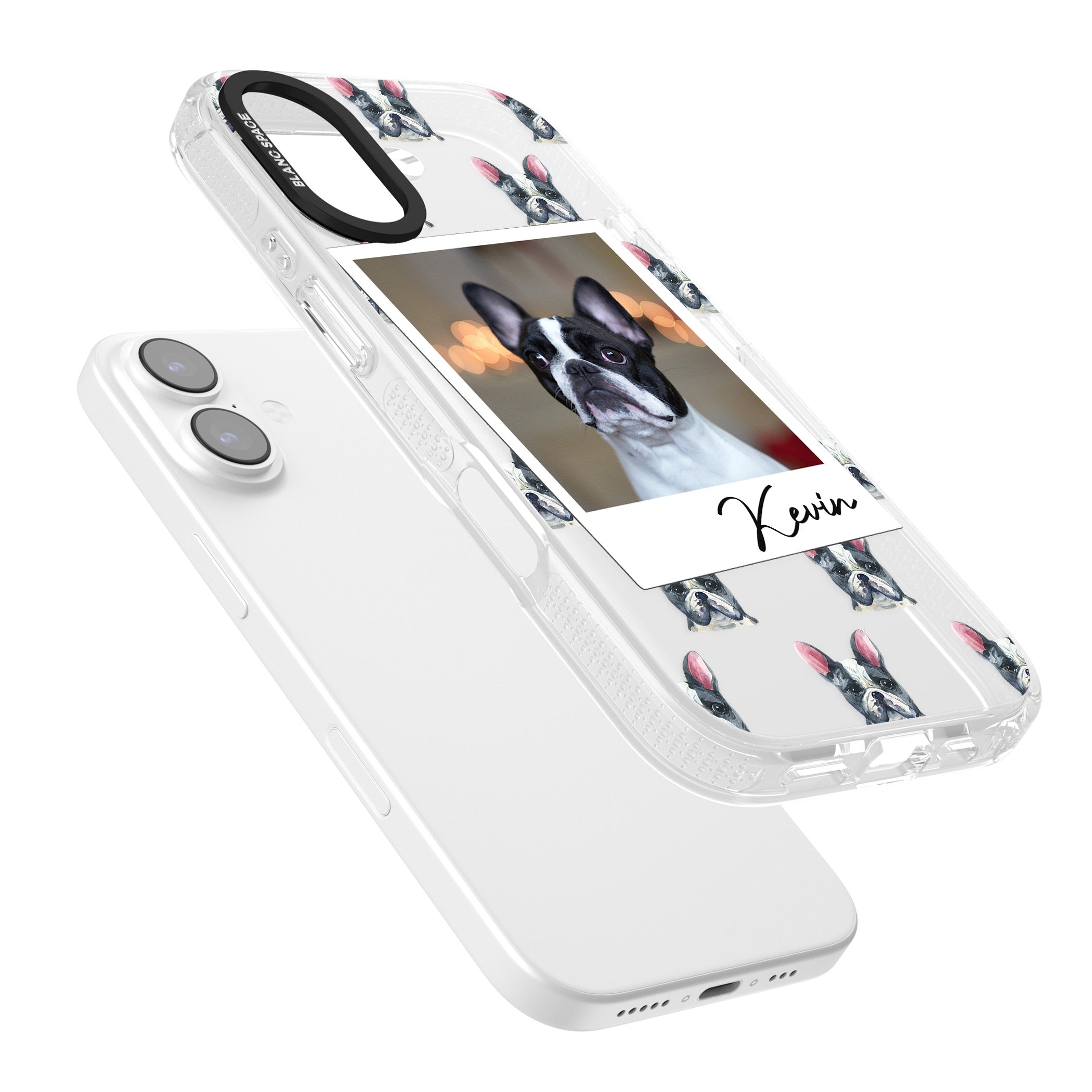 Personalised Black & White French Bulldog Instant Camera Photo iPhone 17 Impact Air Clear Phone Case Colours