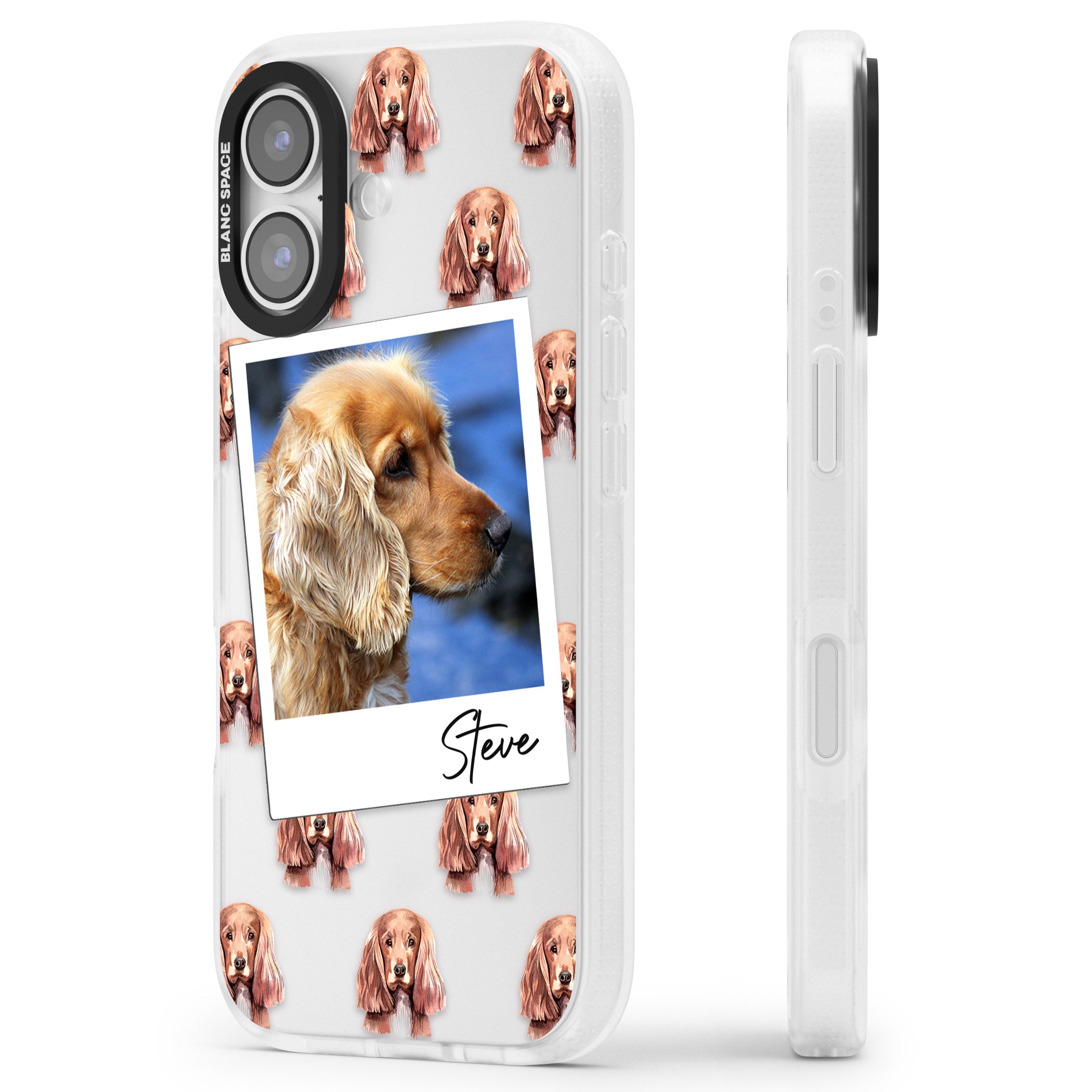 Personalised Cocker Spaniel Instant Camera Photo iPhone 17 Impact Air Clear Phone Case Side Profile