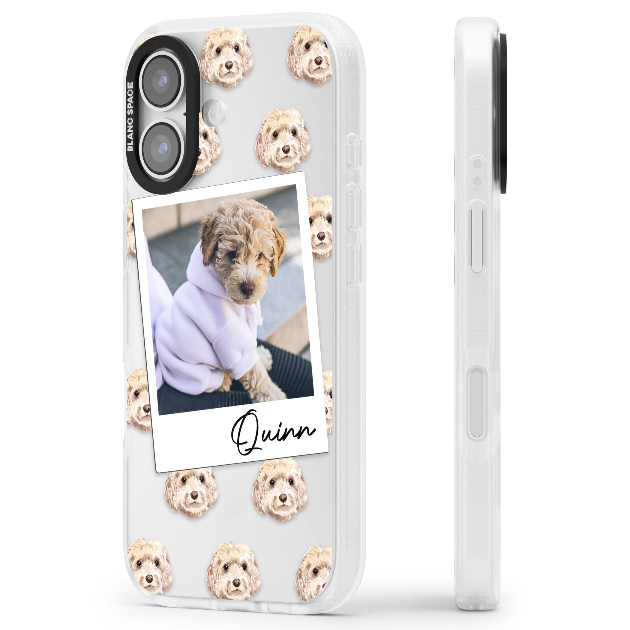 Personalised Cream Cockapoo Instant Camera Photo iPhone 17 Impact Air Clear Phone Case Side Profile