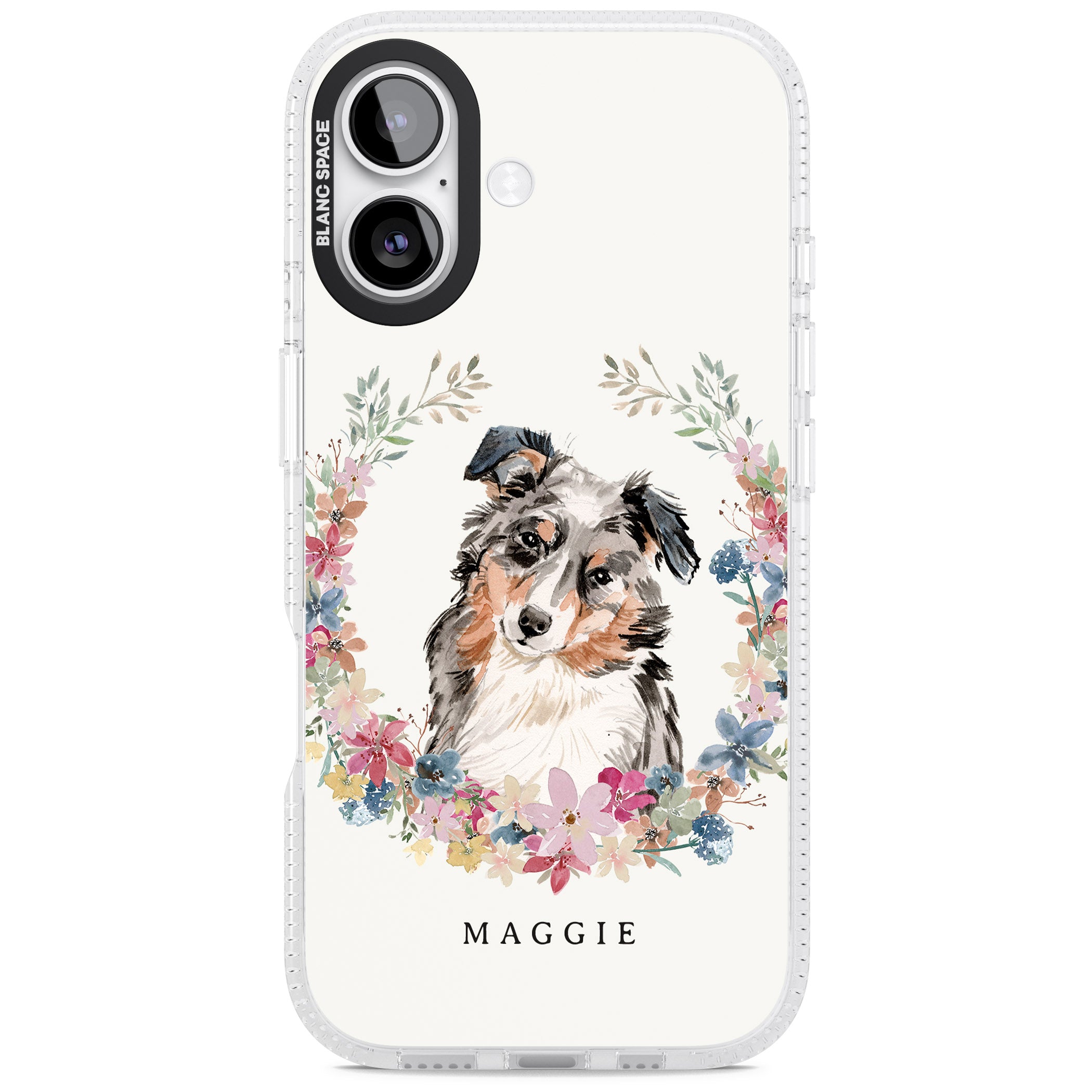 Personalised Australian Shepherd Floral Portrait iPhone 17 Impact Air Clear Phone Case