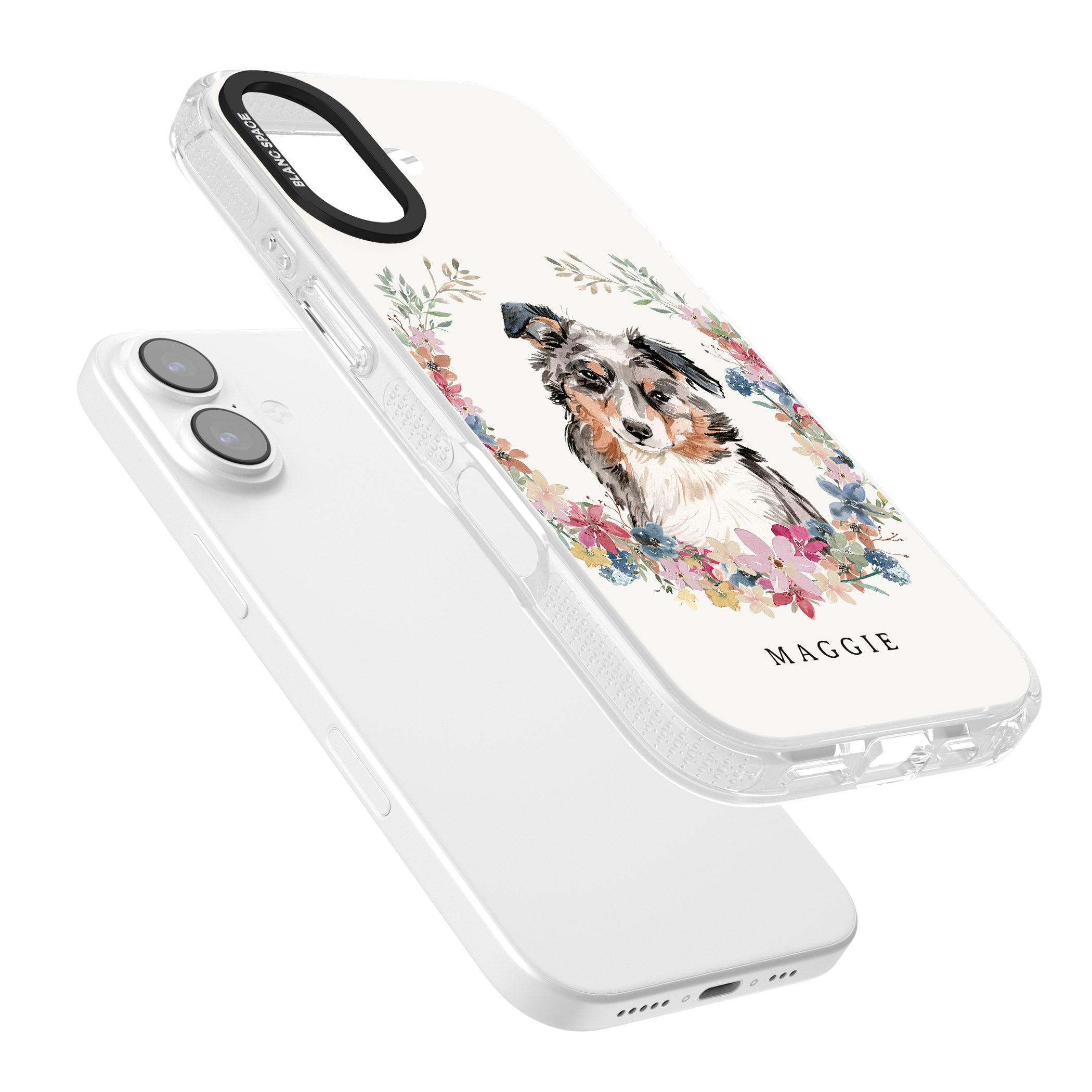 Personalised Australian Shepherd Floral Portrait iPhone 17 Impact Air Clear Phone Case Colours