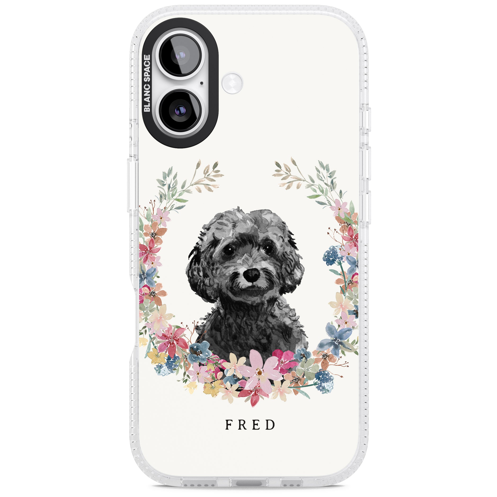 Personalised Black Cockapoo Floral Portrait iPhone 17 Impact Air Clear Phone Case
