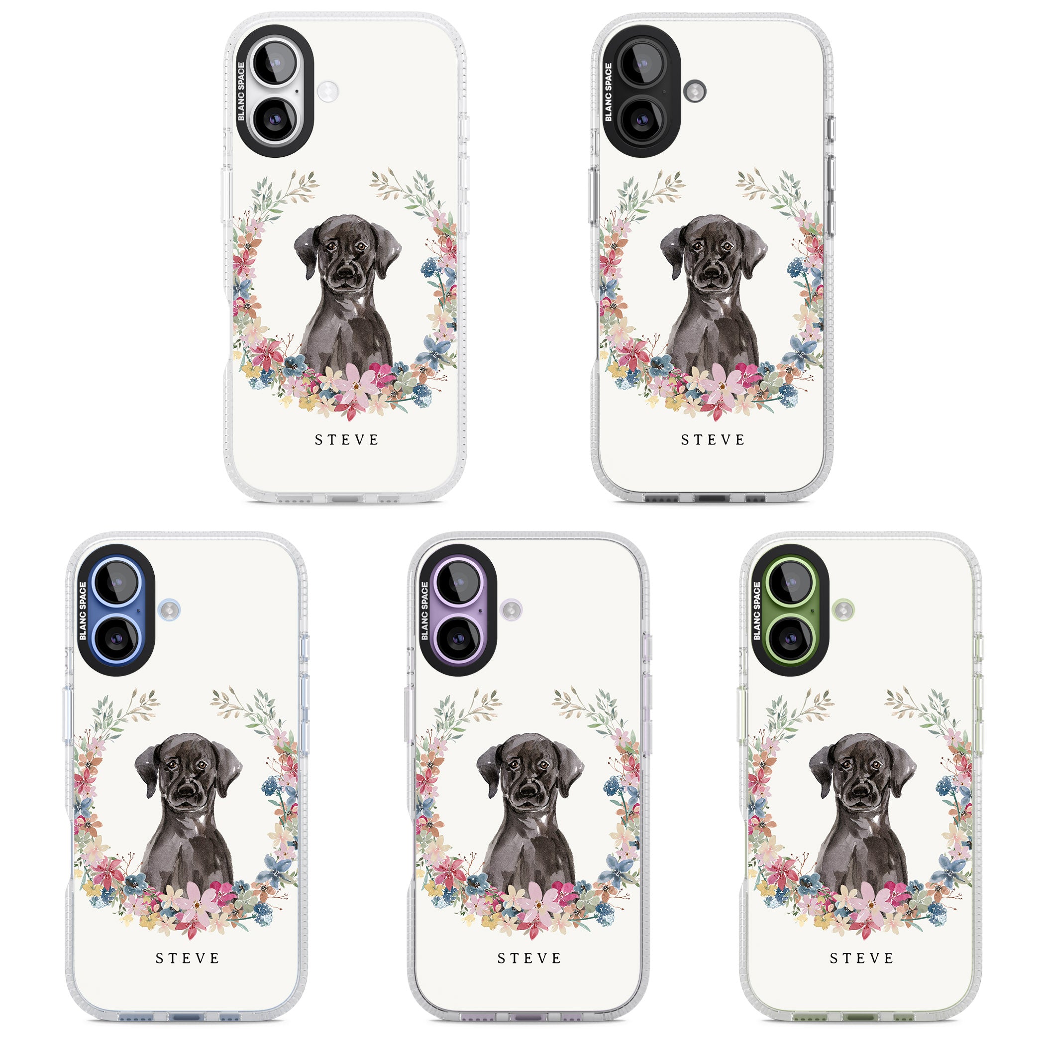 Personalised Black Labrador Floral Portrait iPhone 17 Impact Air Clear Phone Case APT Impact Protection