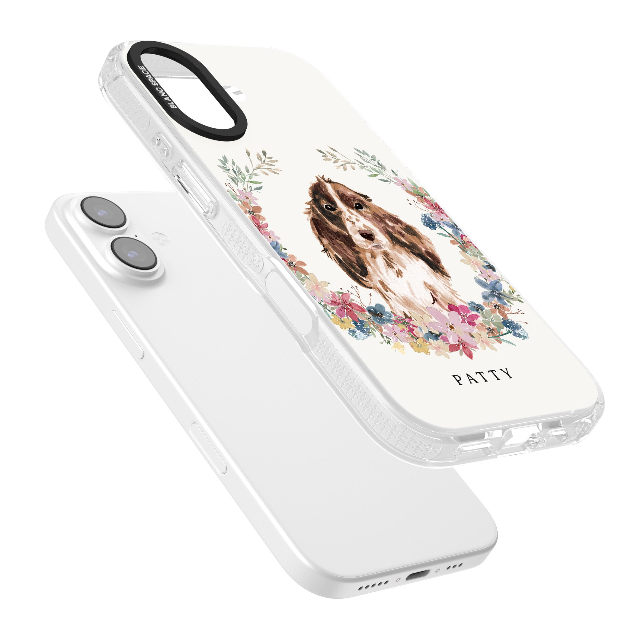 Personalised Cocker Spaniel Floral Portrait iPhone 17 Impact Air Clear Phone Case Colours