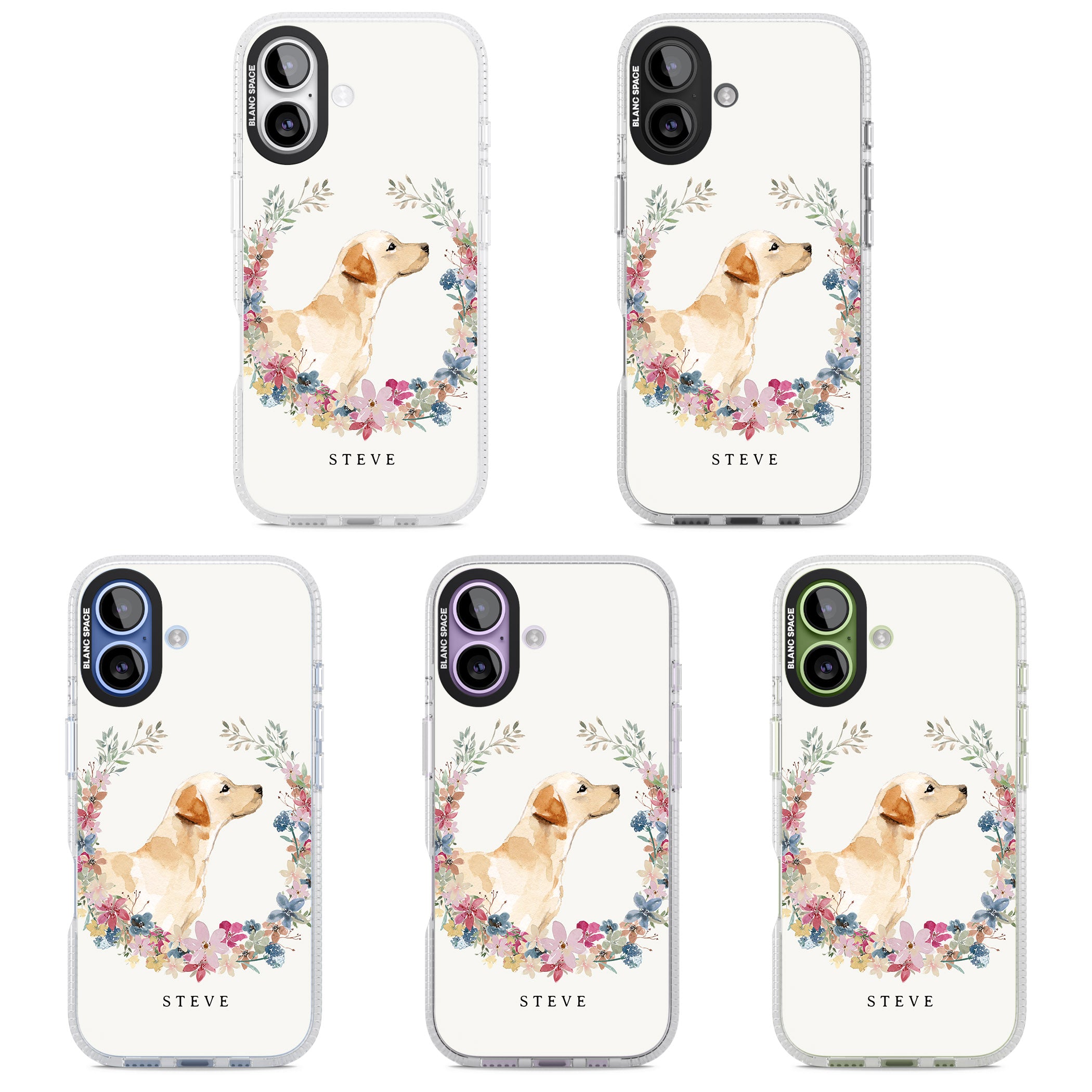 Personalised Yellow Labrador Floral Portrait iPhone 17 Impact Air Clear Phone Case APT Impact Protection